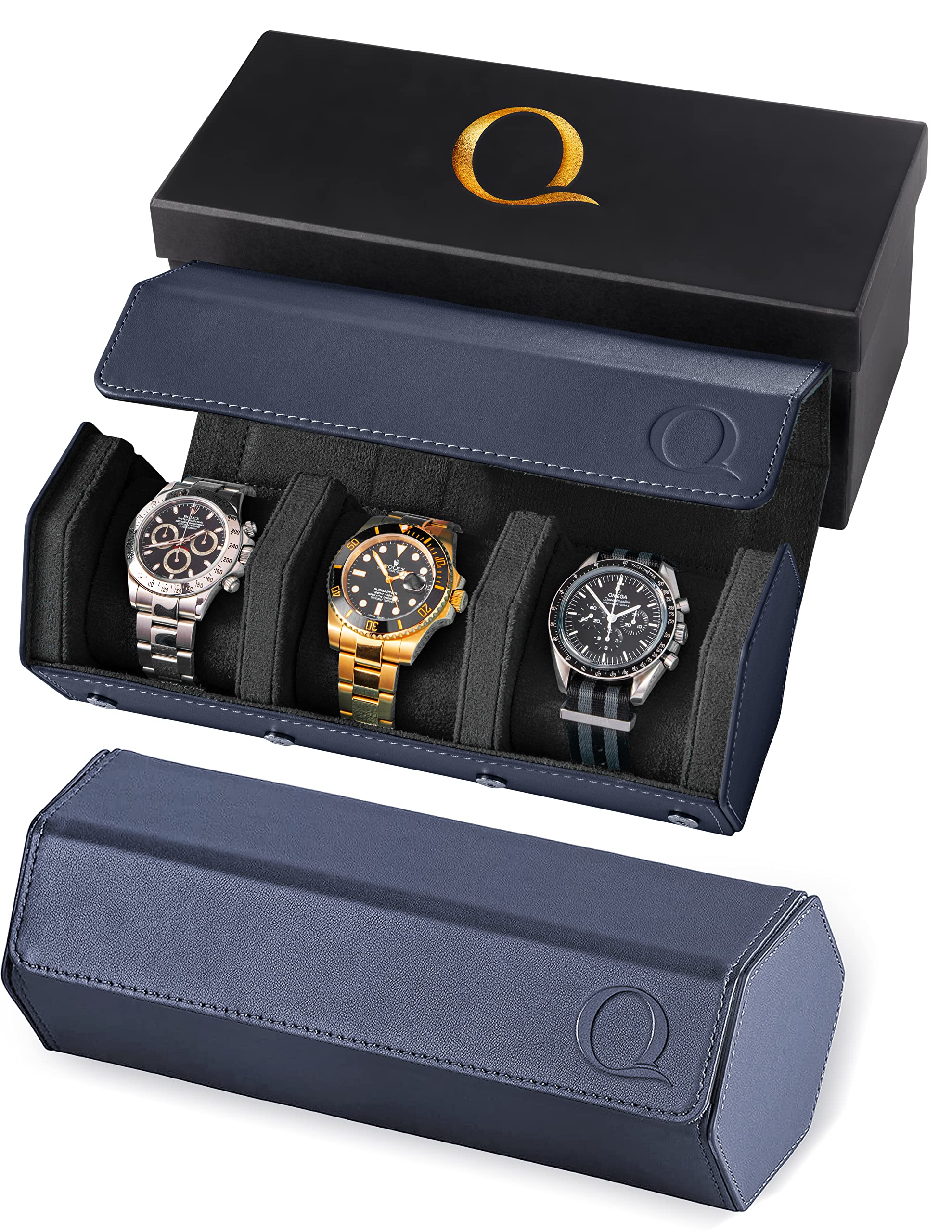 Premium Napa Leather Watch Cases for Men - Travel Watch Rolls & Display Cases for 3 or 6 Watches with Velvet Interior - Luxury Watch Storage Organizer & Men's Accessories - Perfect for Travel, Gifts & Watch Collection Display