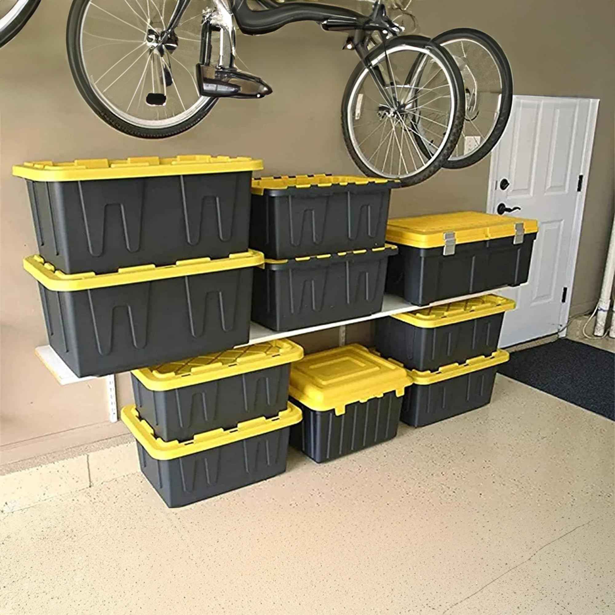 HOMZ 2-Pack 34 Gallon Heavy Duty Plastic Storage Bins with Secure Lids - Black/Yellow - Durable Stackable Containers for Garage Organization, Home Storage & Moving Supplies