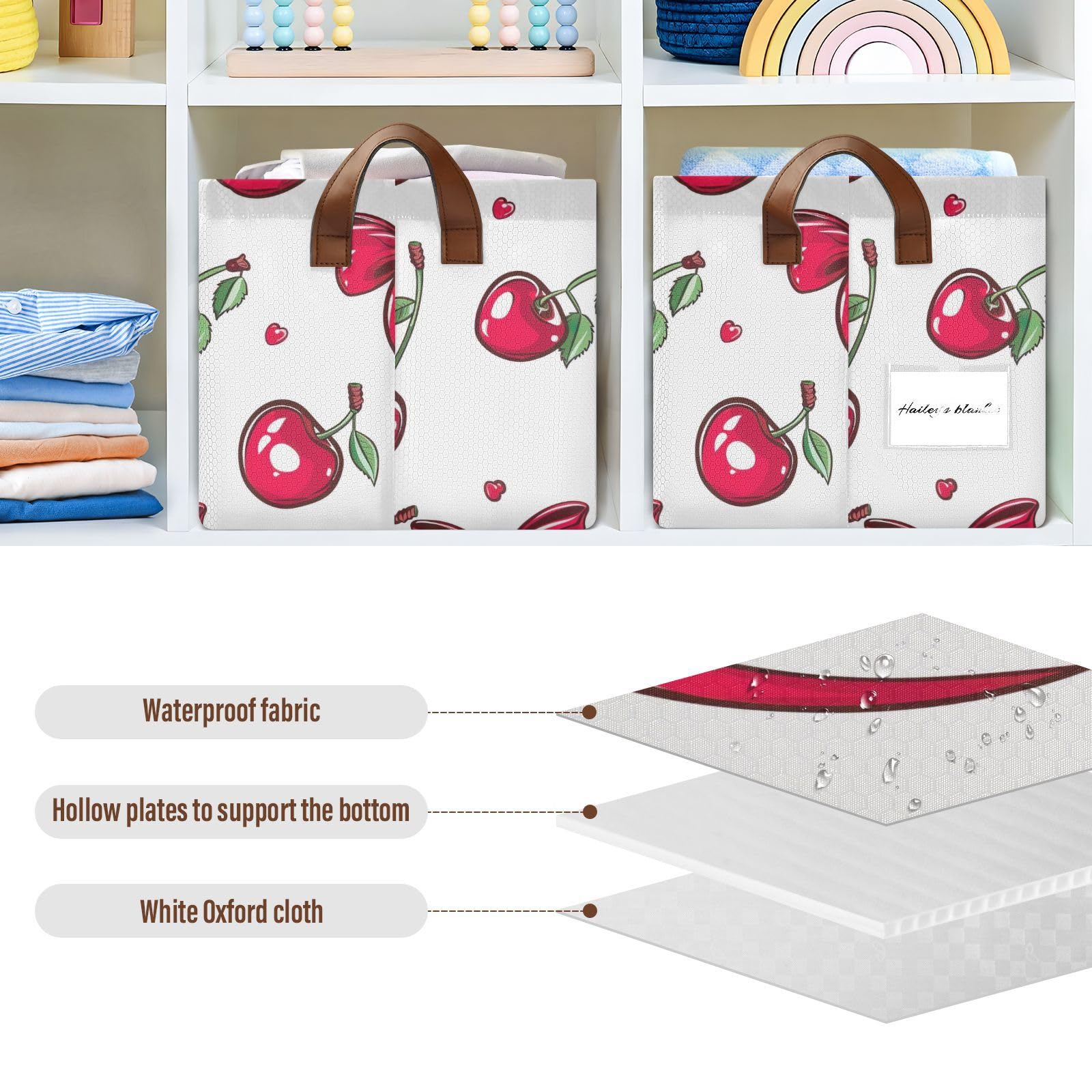 Foldable Storage Bins with Handles - 2 Pack Cherry Red Fabric Storage Cubes (16.9