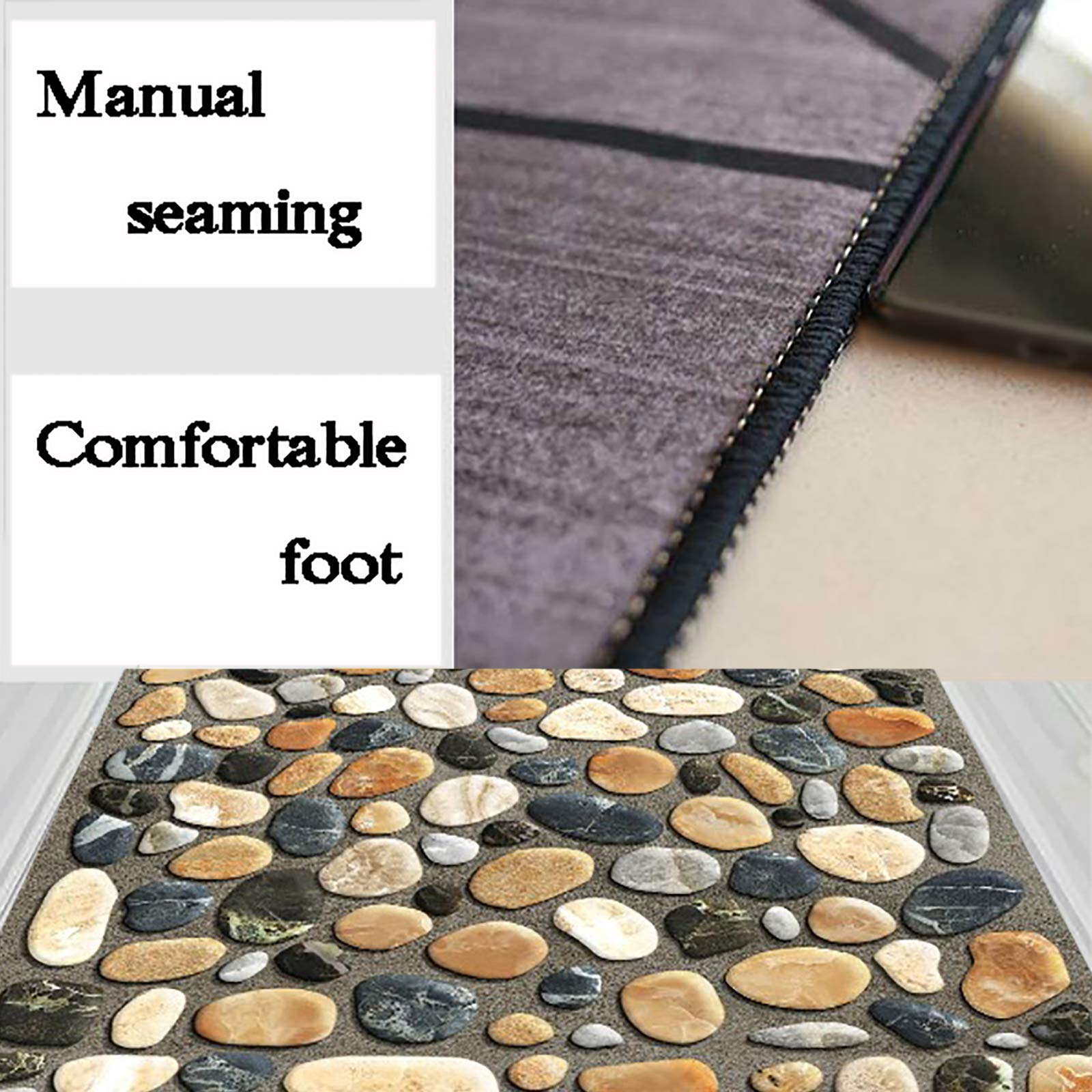 Non-Slip 3D Printed Hallway Runner Rug - Soft Modern Seaside Stones & Pebbles Design for Hard Floors | Machine Washable Entryway Carpet for Bedroom, Kitchen, Living Room | Perfect for High-Traffic Areas & Coastal Home Decor