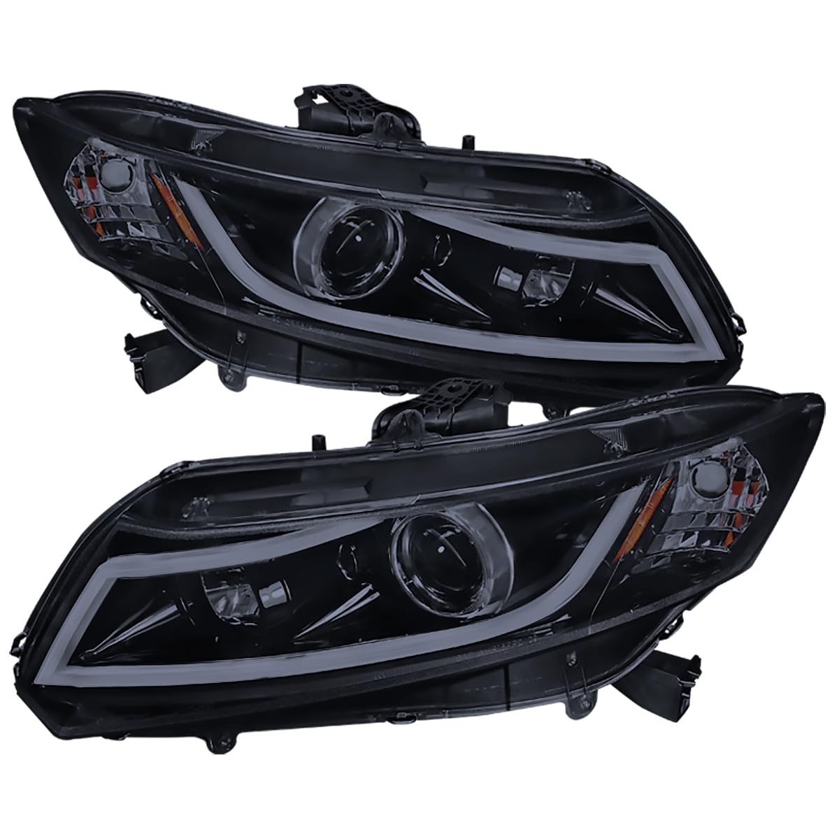 Glossy Black Smoke Projector Headlights with LED Bar for 2012-2015 Honda Civic - Upgrade Your Night Driving & Style (Perfect for Street Racing, Car Shows, and Night Commutes)