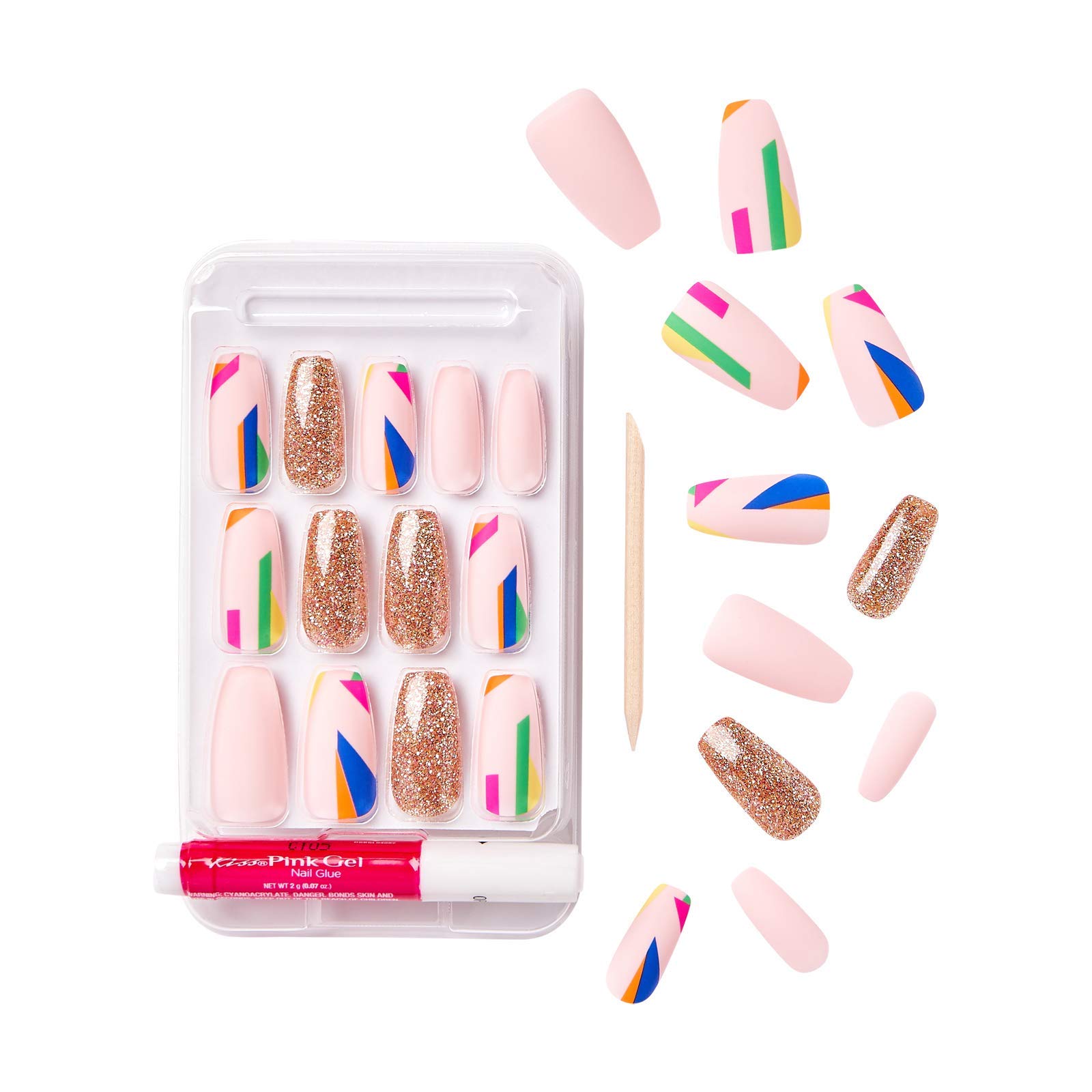 Premium Gold Finger Gel Press-On Nails Kit - Long Length Glam Design Fake Nails | No Polish Needed Salon-Quality Manicure | Perfect for Parties, Weddings & Special Occasions