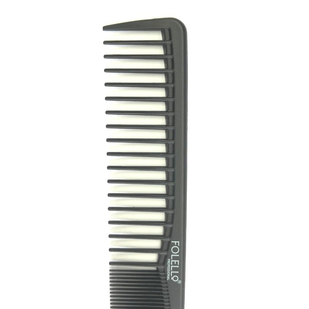 FOLELLO Professional Carbon Fiber Barber Comb - 175x30x5mm Durable Lightweight Hair Cutting Comb with Half Fine & Half Wide Teeth for Men & Women - Perfect for Salon Styling, Haircuts & Home Grooming