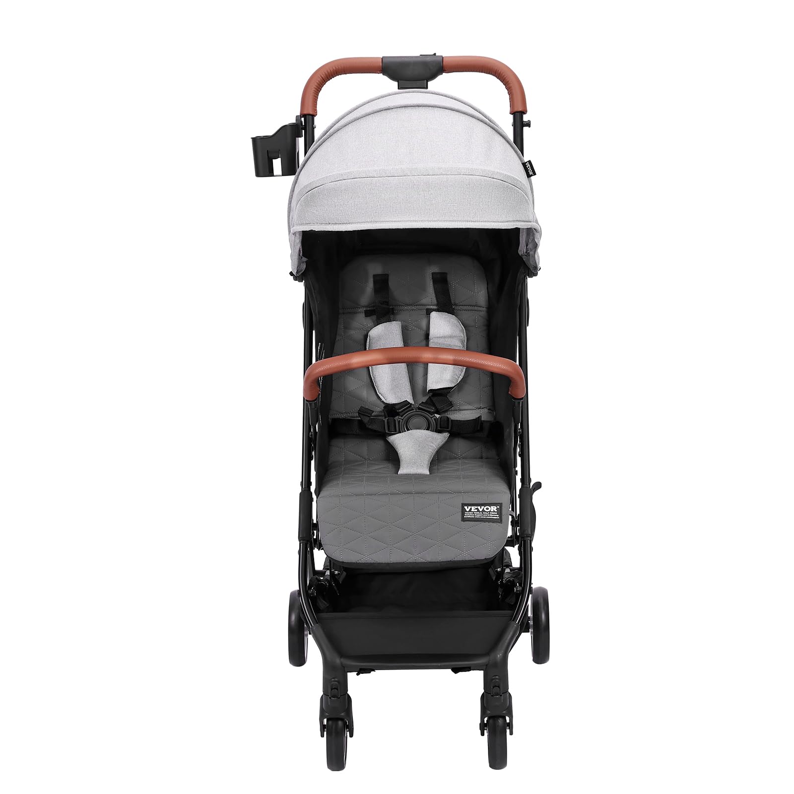 VEVOR Lightweight Baby Stroller with Adjustable Backrest (95°-150°) & Footrest (0°-90°), One-Click Fold, Cup Holder & Carry Bag - Perfect for Newborns & Toddlers - Ideal for Shopping, Travel & Daily Walks (Light Grey)