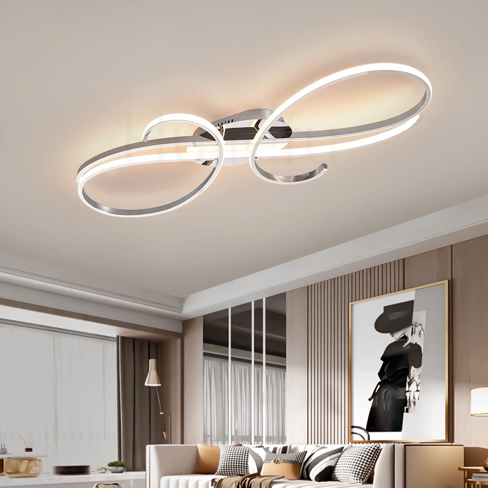 Modern Dimmable LED Ceiling Light Fixture - 80cm Flush Mount Aluminum Design for Bedroom, Kitchen, Living Room & Restaurant (Chrome Plating) | Energy-Efficient Ambient Lighting for Home & Commercial Spaces