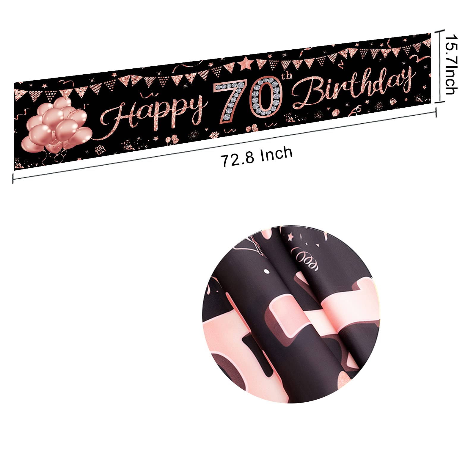 Rose Gold 70th Birthday Banner Decorations for Women - Happy 70 Year Old Party Sign Supplies - Indoor & Outdoor Celebration Decor - Perfect for Milestone Birthday Parties, Retirement Celebrations & Family Gatherings