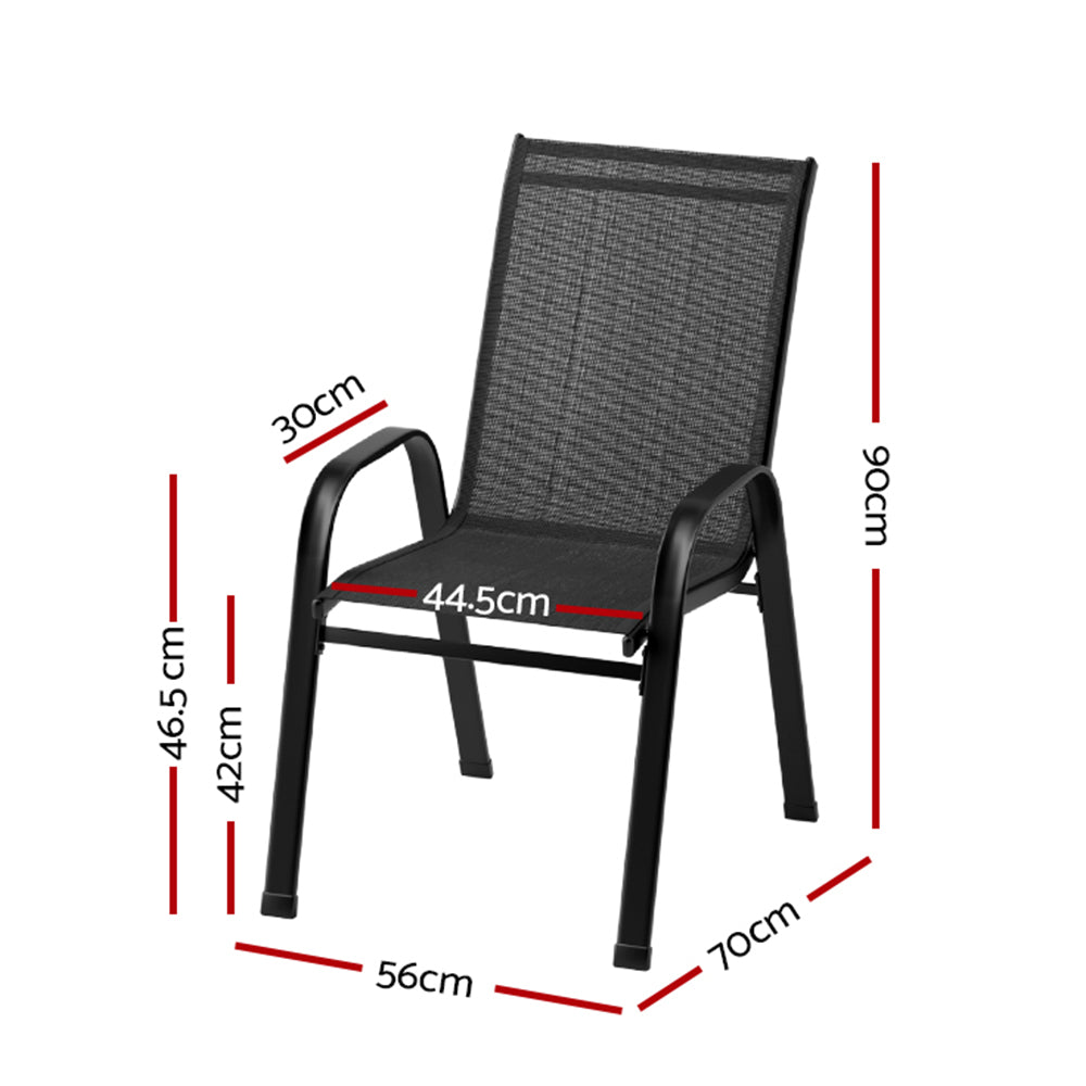 2-Piece Stackable Outdoor Dining Chairs - Patio Lounge Chairs Set in Black for Garden, Poolside & Backyard Relaxation