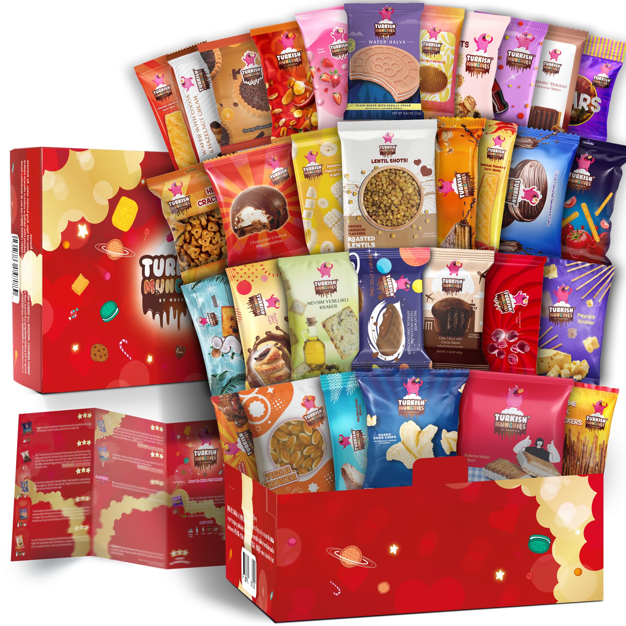 Premium International Snack Box - 32 Full-Size Exotic Snacks from Around the World Including Turkish Delights & Global Candies | Unique Gift Box for Parties, Office Treats & Cultural Food Exploration