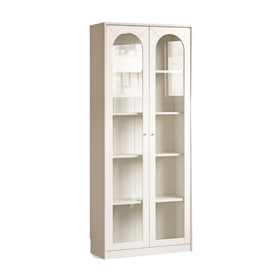French Cream Style Poplar Solid Wood Bookcase with Glass Door - Whole Wall Combination for Living Room, Office & Library Storage