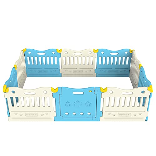 **Extra Large Baby Play Mat & Playpen - Safe Double Locking Play Yard for Toddlers & Infants - Sky Blue Baby Care Funzone (Full Set) - Perfect for Indoor Playrooms, Daycare Centers & Home Safety**
