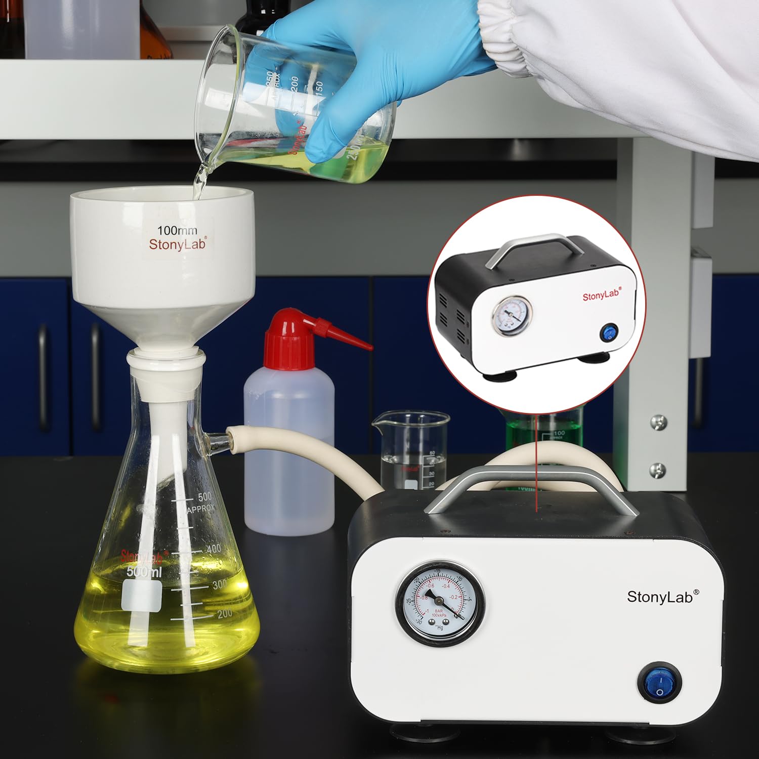 Stonylab Compact Oil-Free Diaphragm Vacuum Pump - 10 L/min Flow Rate for Laboratory Filtration & Distillation - 110-220V - Ideal for Chemistry Labs, Scientific Research, and Industrial Applications