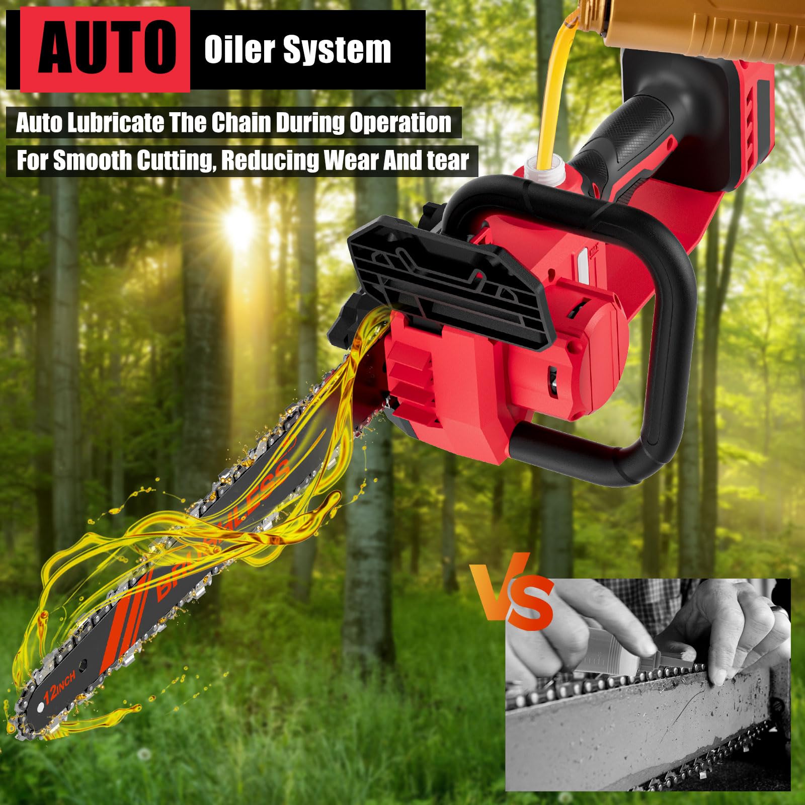 TAIRDA 12-Inch Cordless Chainsaw for Milwaukee M18 18V Battery-Powered Tools - Perfect for Tree Trimming, Wood Cutting & DIY Projects