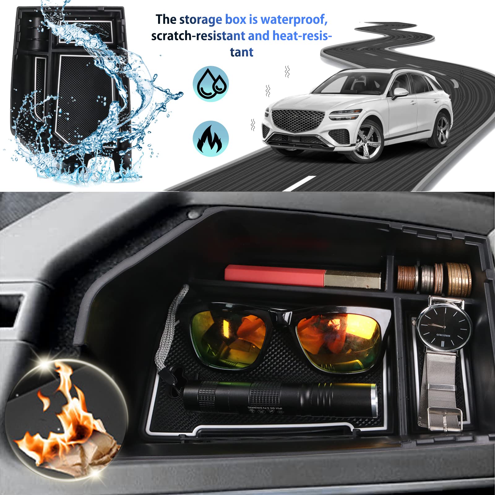 2022-2025 Genesis GV70 Center Console Organizer Tray - Premium Armrest Storage Box Accessory for 2.5T & 3.5T Models | Perfect for Road Trips, Daily Commutes & Organized Car Interior
