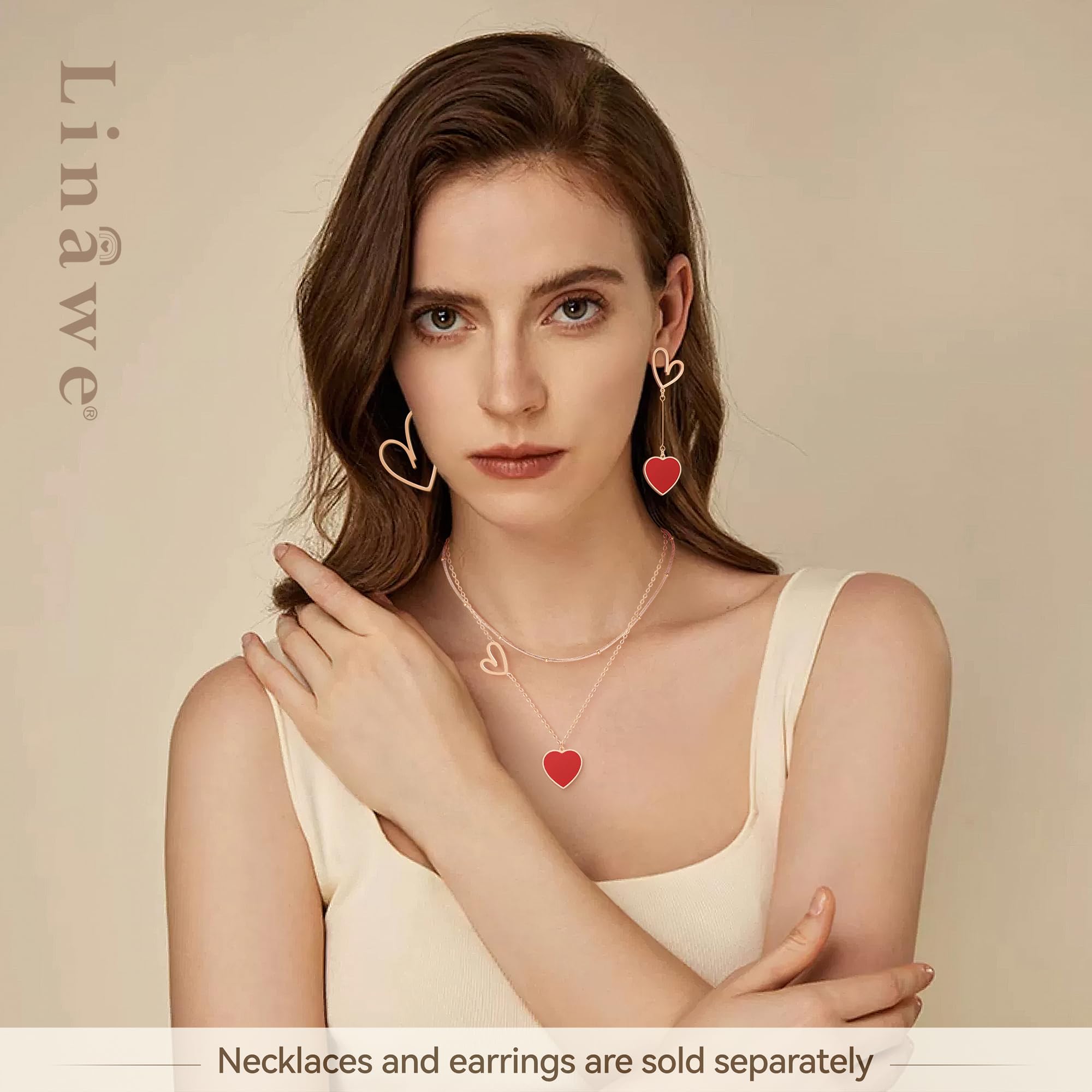Linawe Titanium Stainless Steel Heart Dangle Earrings for Women - Trendy Gold/Silver/Rose Gold Big Drop Earrings, Hypoallergenic Long Asymmetrical Love Earrings - Perfect for Valentine's Day, Date Night, and Special Occasions
