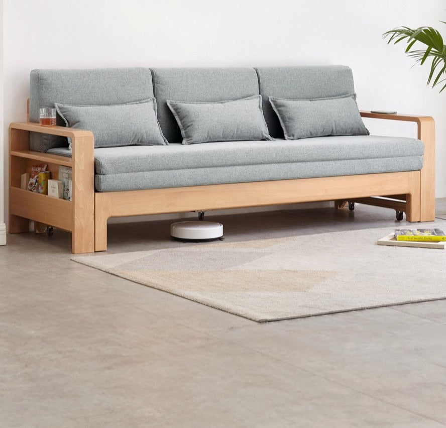 Solid Oak & Beech Wood Sleeper Sofa - Convertible Couch Bed for Living Room, Guest Room & Small Spaces - Durable & Stylish Furniture for Home & Office