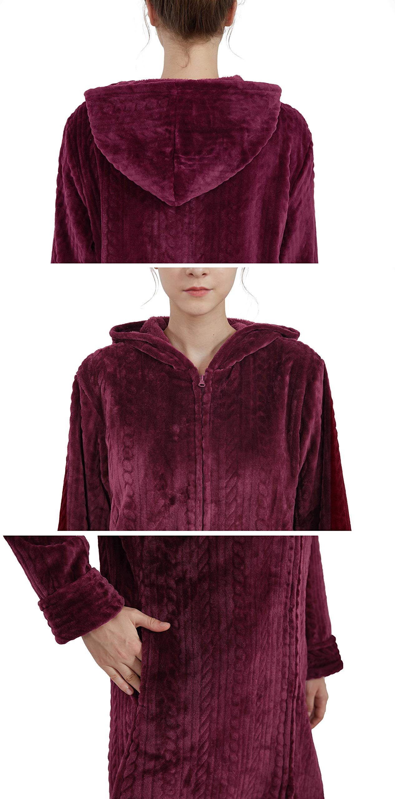 Women's Soft Fleece Hooded Bathrobe - Long Zip Up Sleepwear for Winter, Warm Couple Spa Robe - Plus Size XL - Perfect for Lounging, Relaxing at Home & Spa Days