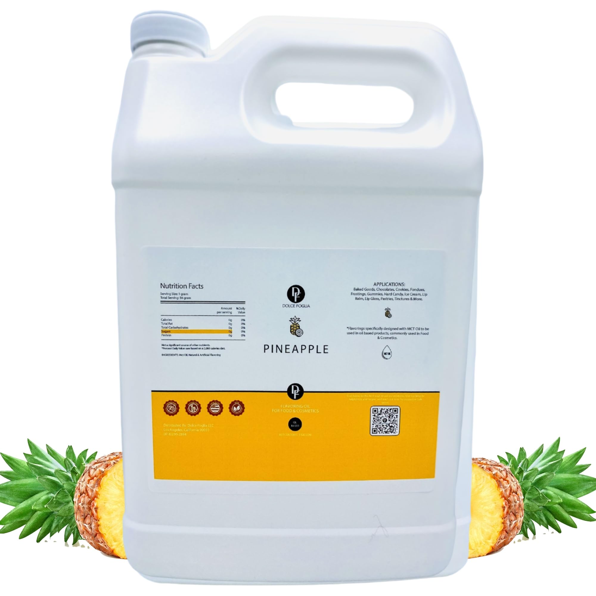 Premium Dolce Flav Pineapple Extract 1 Gallon - Kosher Certified, Sugar-Free, Concentrated Tropical Flavor for Candy Making, Chocolate Dipping & Gourmet Desserts - Includes Precision Dropper for Baking, Cocktails & DIY Flavoring