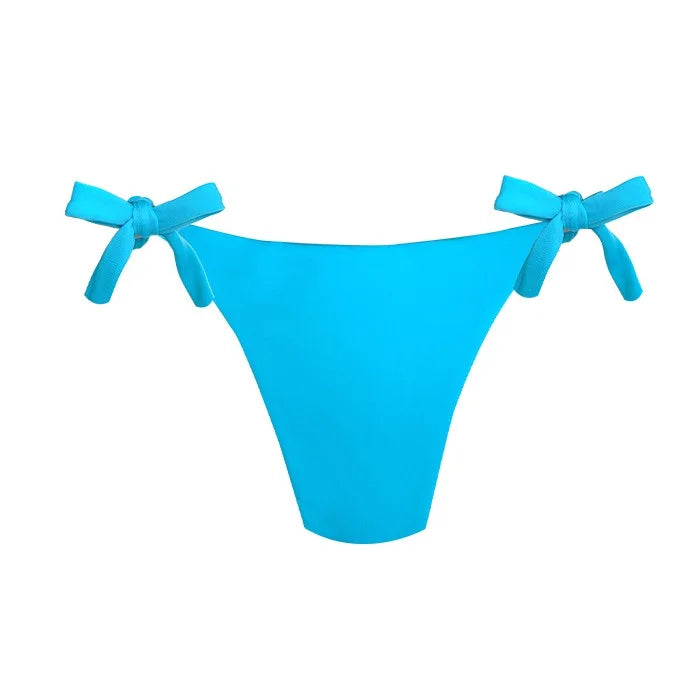 Brazilian Tie Side Scrunch Bikini Bottom - Solid Turquoise Blue | High Waisted Swimwear for Beach & Pool | Perfect for Summer Vacations & Tropical Getaways