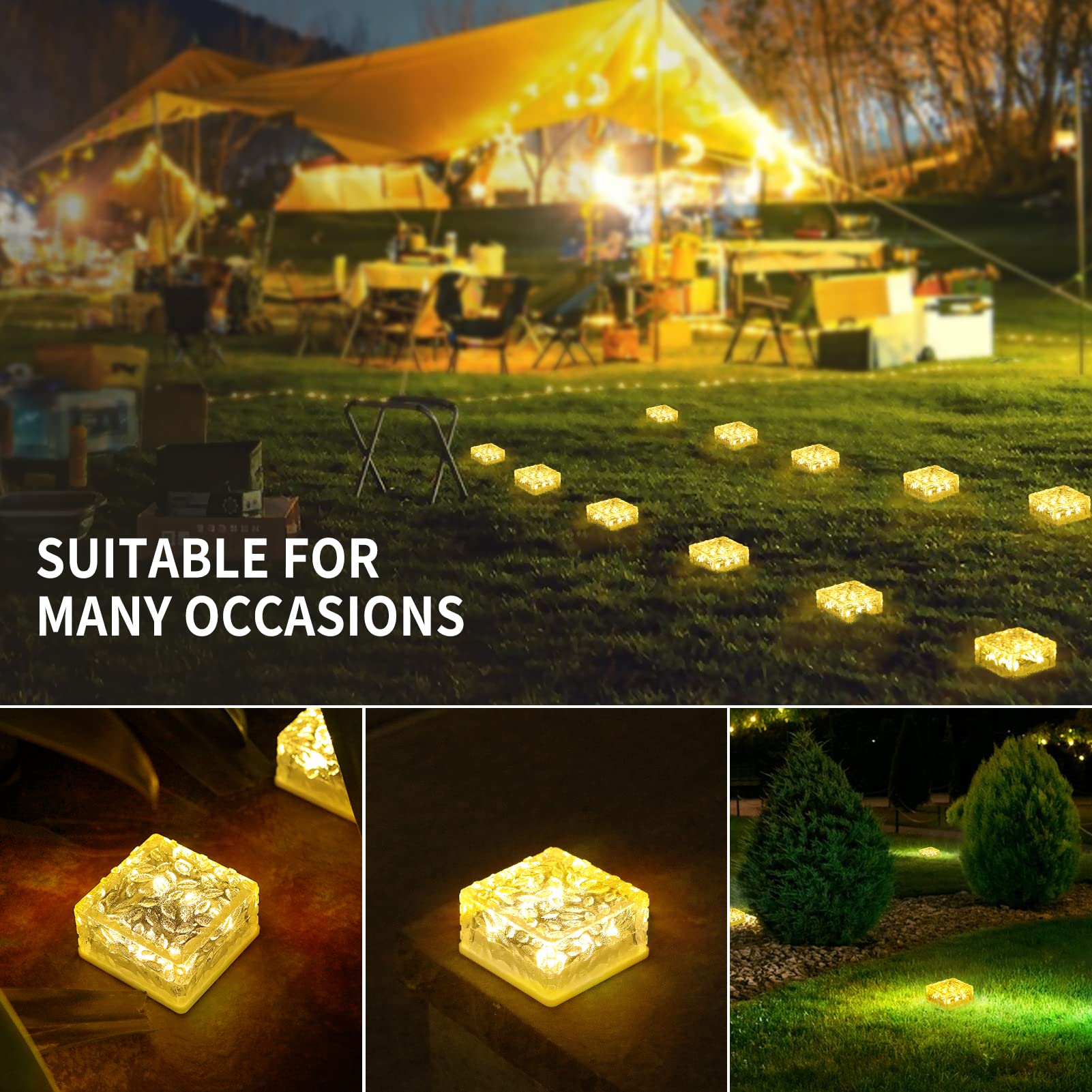 Solar Powered Outdoor Pathway Lights - 3 Pack Warm White LED Garden Landscape Lighting for Walkway, Patio, Lawn & Deck | Weatherproof Recessed Paver Lights for Yard, Driveway & Outdoor Decor