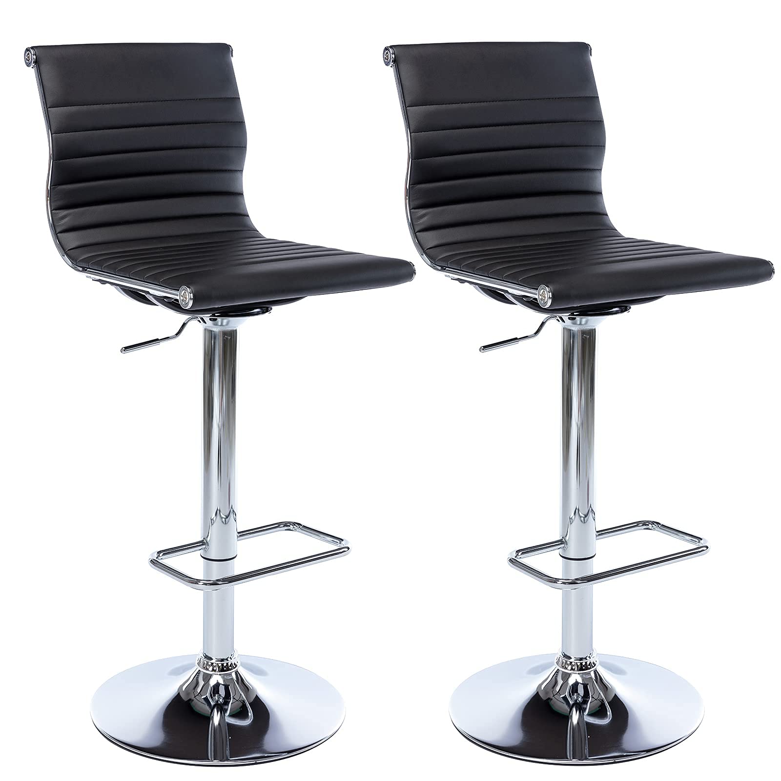 Modern Adjustable Swivel Bar Stools Set of 2 - Faux Leather Counter Height Bar Chairs with Back Support for Kitchen Island, Breakfast Bar & Dining Room - Black - Perfect for Entertaining, Casual Dining & Home Decor