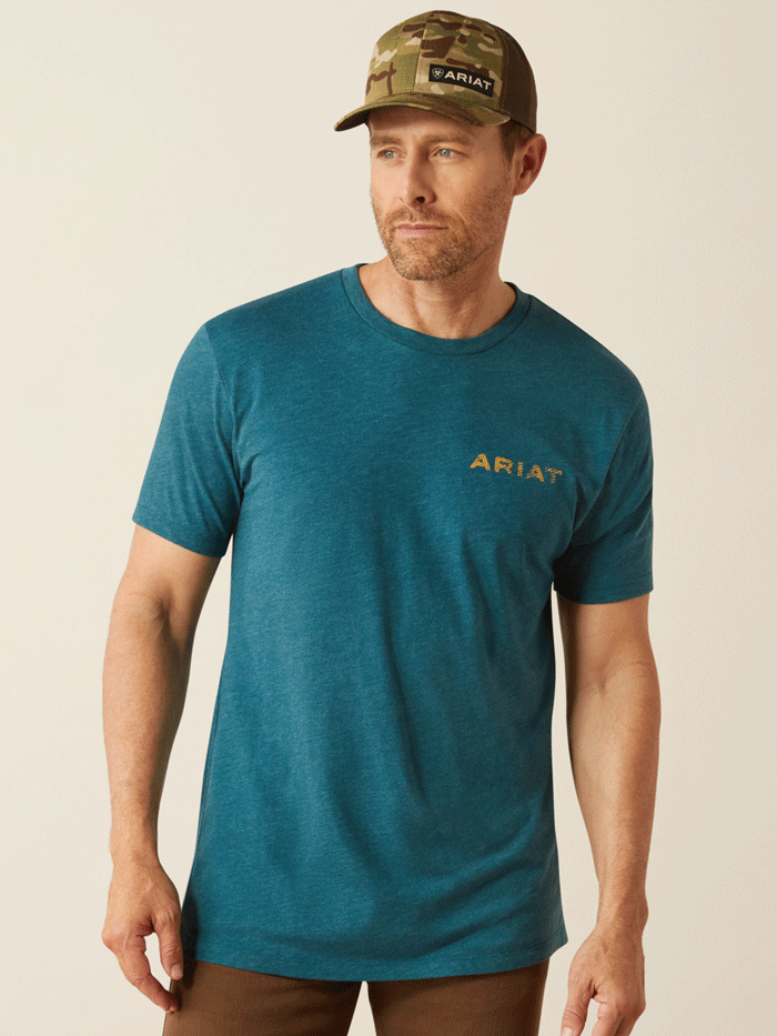 Ariat 10054003 Men's Played Out T-Shirt - Deep Sea Heather Teal - Comfortable Casual Wear for Outdoor Activities & Everyday Use
