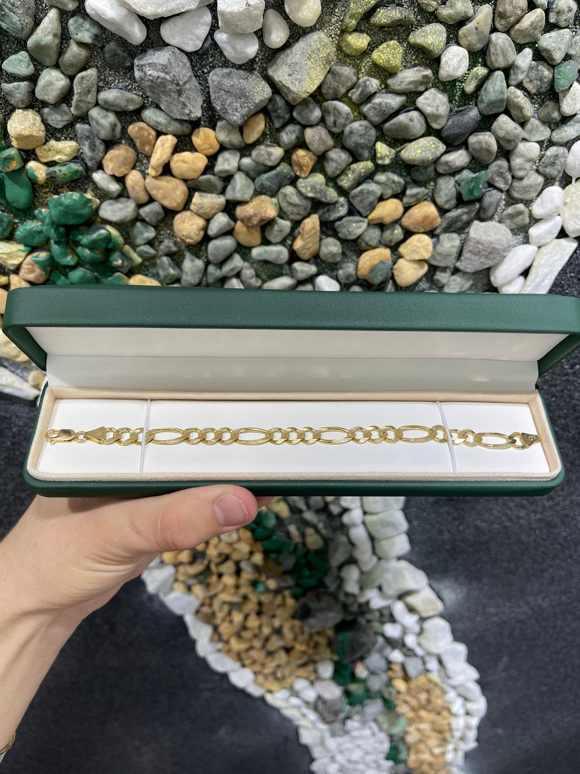 8.20 mm Flat Figaro Chain Bracelet for Men - 10K Yellow Gold - Perfect for Gifts, Weddings & Everyday Wear