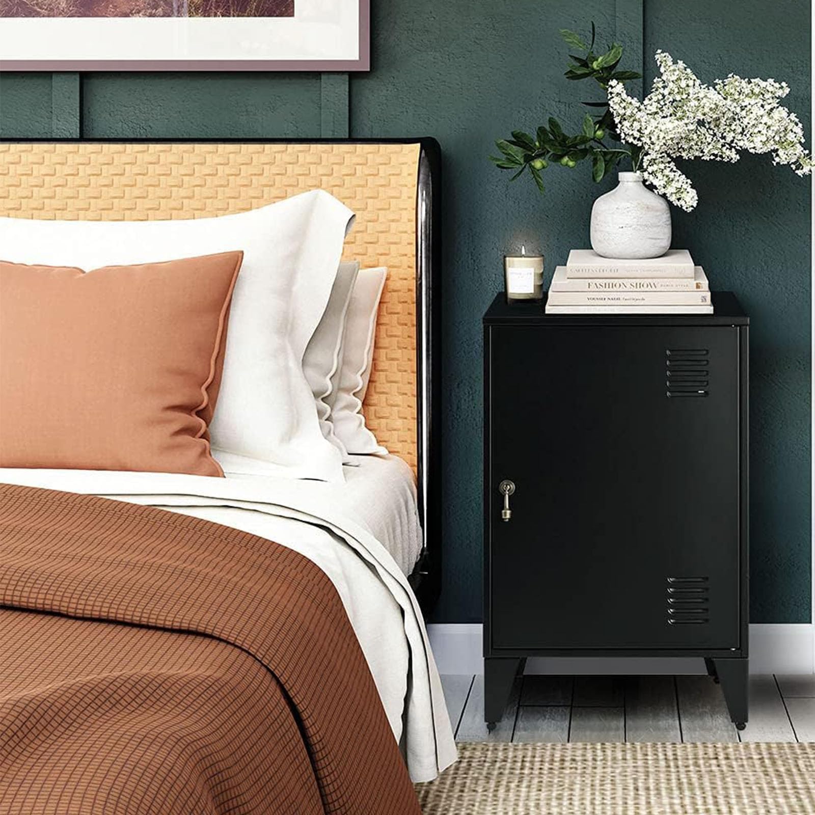 Metal Side Table with Storage - Adjustable Shelf & Feet, Nightstand, End Table, File Cabinet for Home, Office, Garage, School (25 Inch) - Perfect for Small Spaces, Living Room, Bedroom & Dorm Organization
