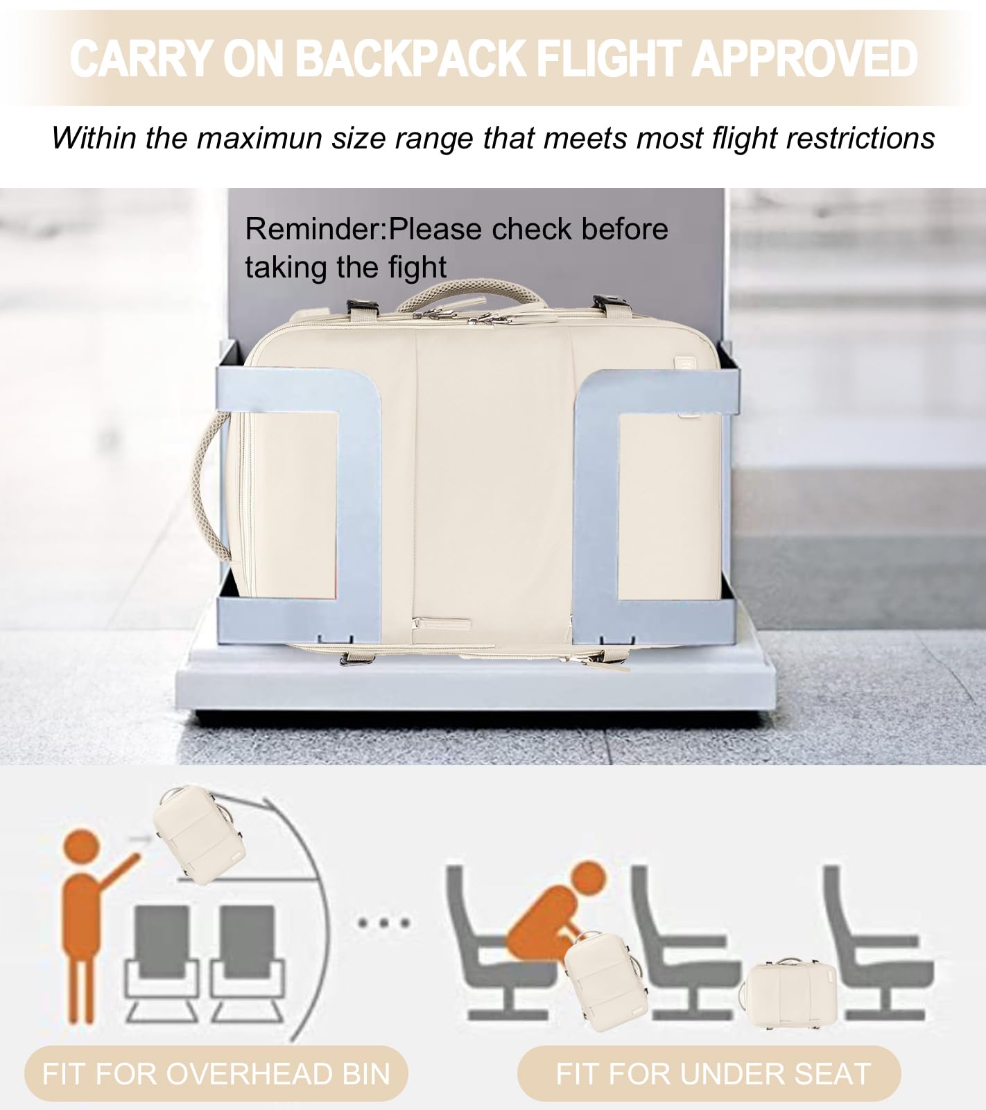 **Extra Large Expandable Carry On Backpack - TSA Approved Water Resistant Lightweight Travel Backpack for Men & Women - Perfect for Airplane, Weekender & Day Trips (Beige with 4 Packing Cubes Included)**