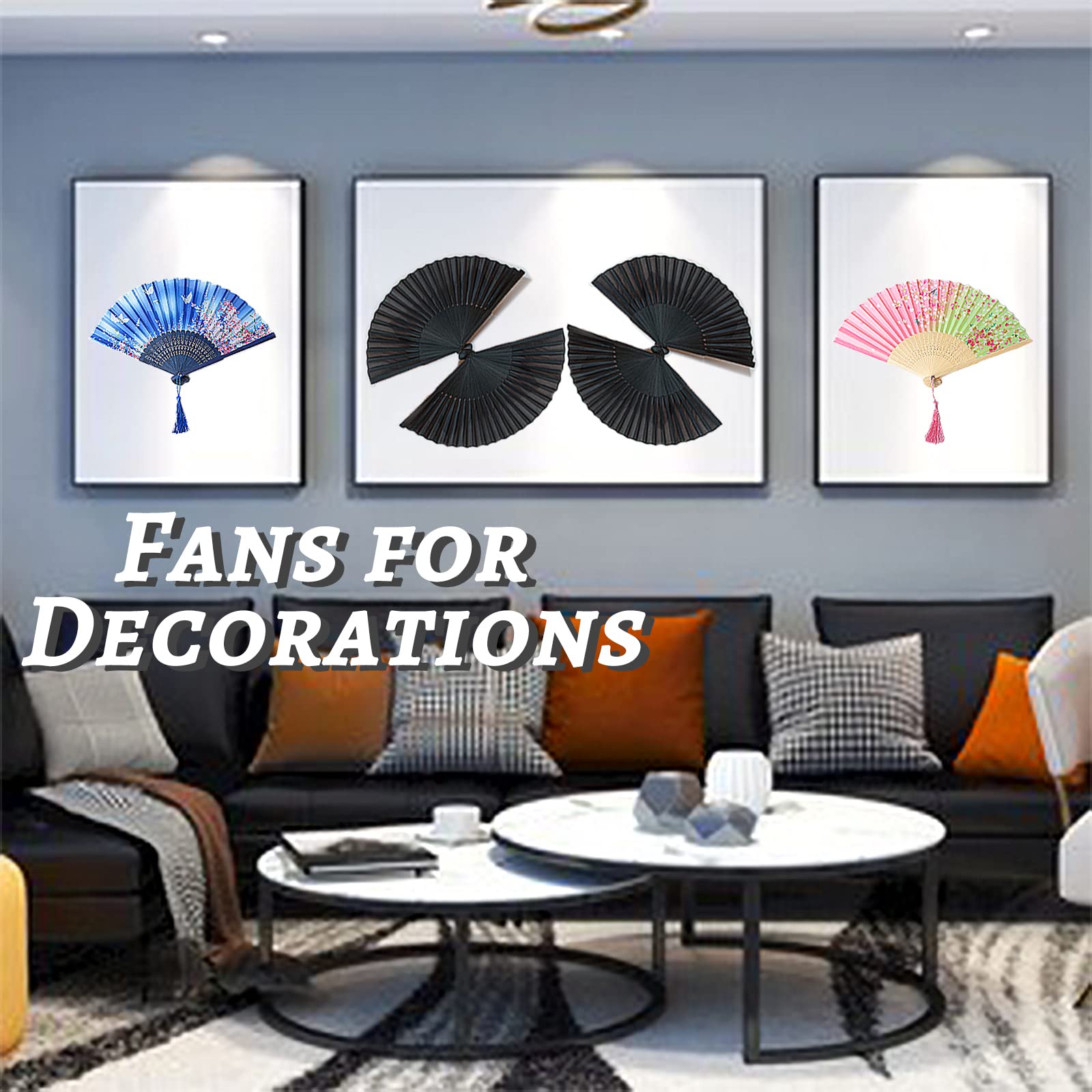 DONJIM Small Portable Folding Hand Fan - Black Silk Traditional Manual Fan for Wedding, Photography, Show, Gift & Home Decoration | Perfect for Summer Cooling, Outdoor Events & Cultural Performances
