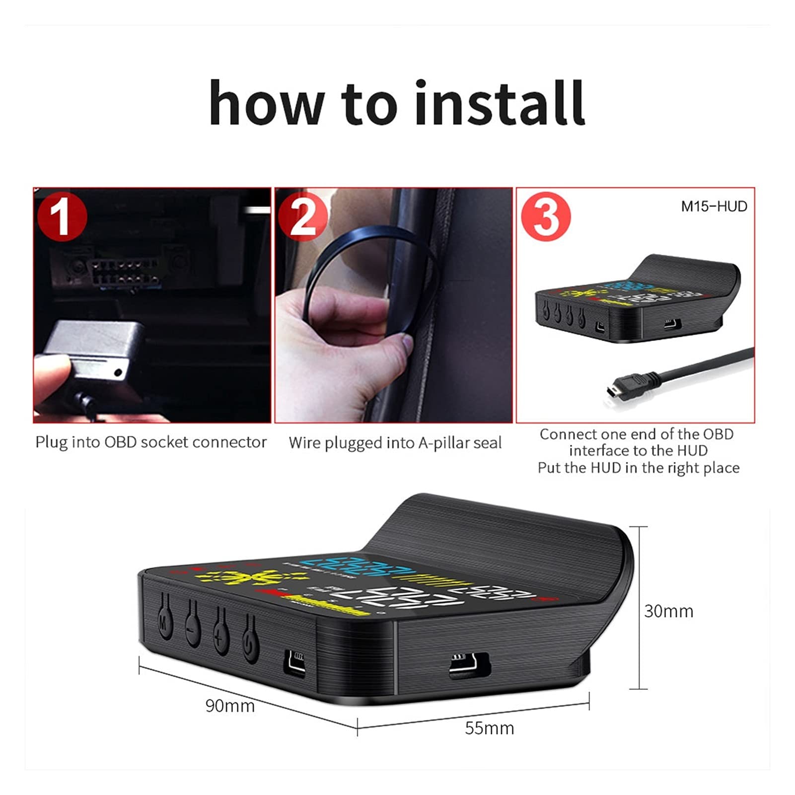M15 OBD2 HUD Display - Dual Mode GPS Projector with Overspeed Warning | Real-Time Speedometer & Car Diagnostics | Perfect for Night Driving & Performance Monitoring