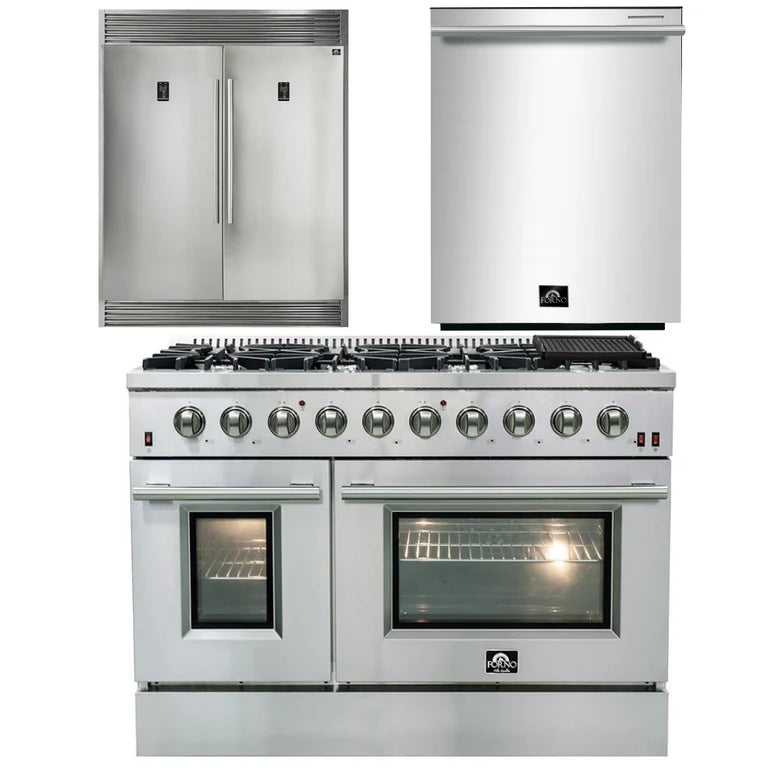 48 Inch Gas Range with Dishwasher and 60 Inch Refrigerator - Forno Premium Appliance Package for Modern Kitchens | Perfect for Home Chefs & Entertaining
