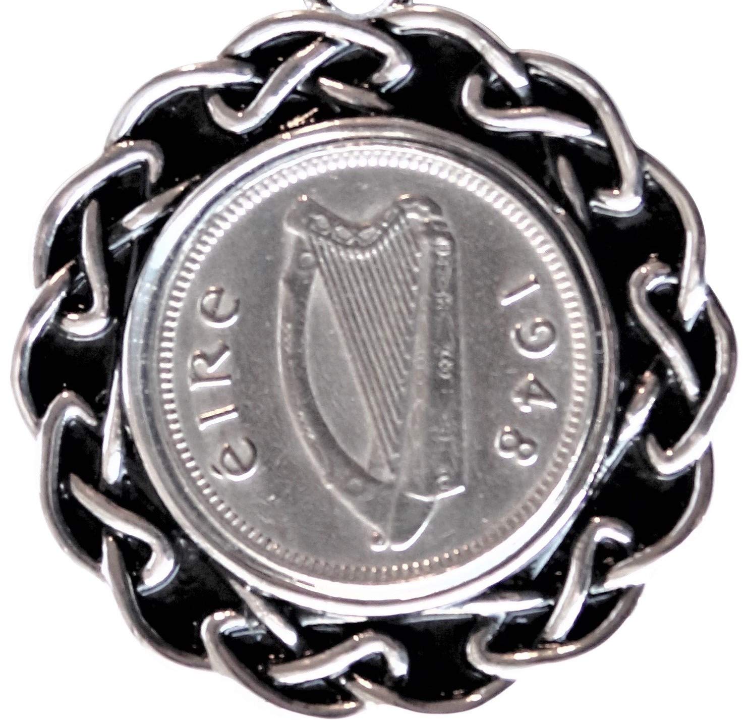 Vintage 1948 Irish Threepence Rhodium Plated Pendant Necklace - Unique Birthday Gift for Women, Anniversary Present, Celtic Jewelry for Special Occasions