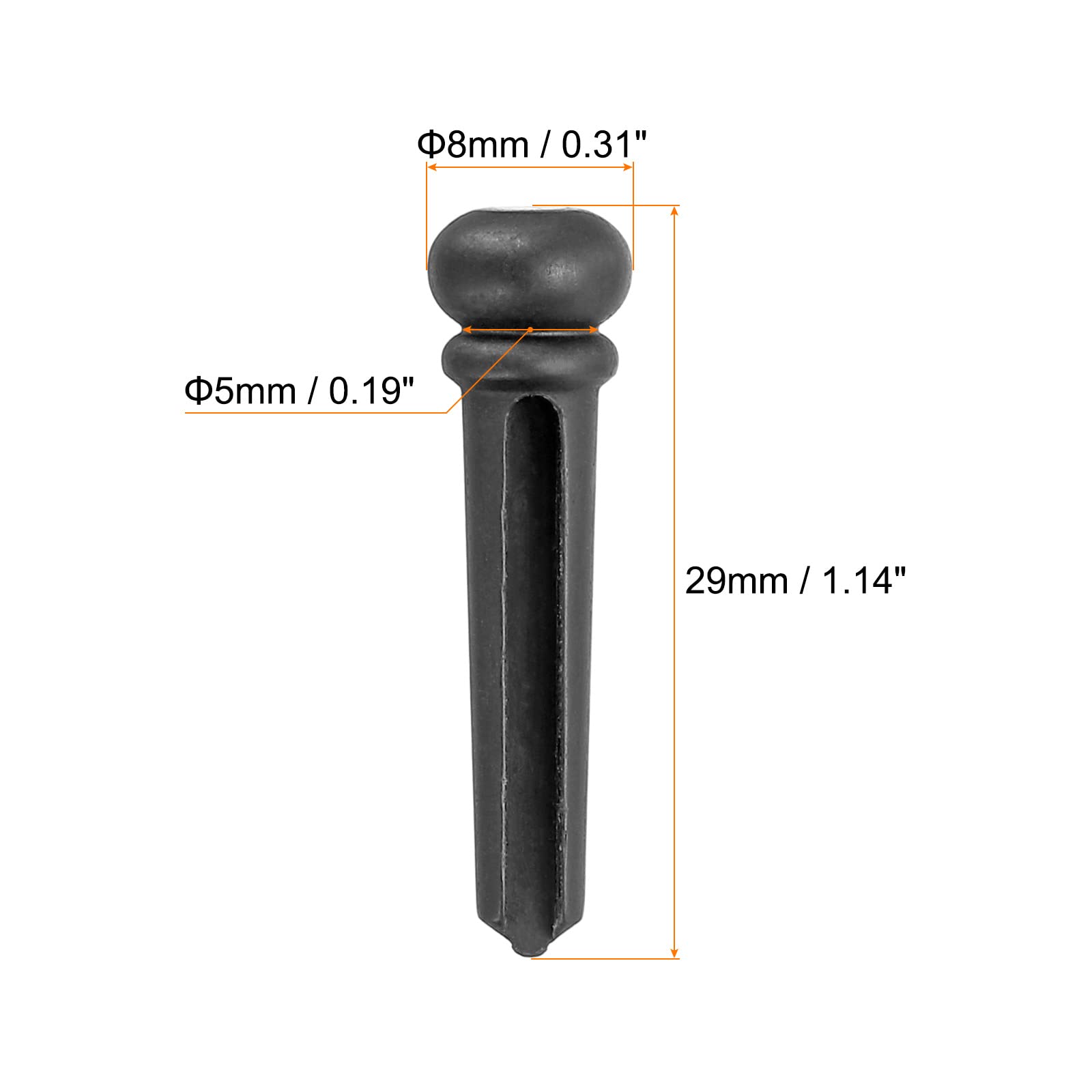 Ebony Acoustic Guitar Bridge Pins & Pegs Set - 6 Pack with Brass Folk Guitar End Pins & White Shell Spots | Durable Replacement Parts for Acoustic Guitars | Perfect for Guitar Maintenance & Upgrades