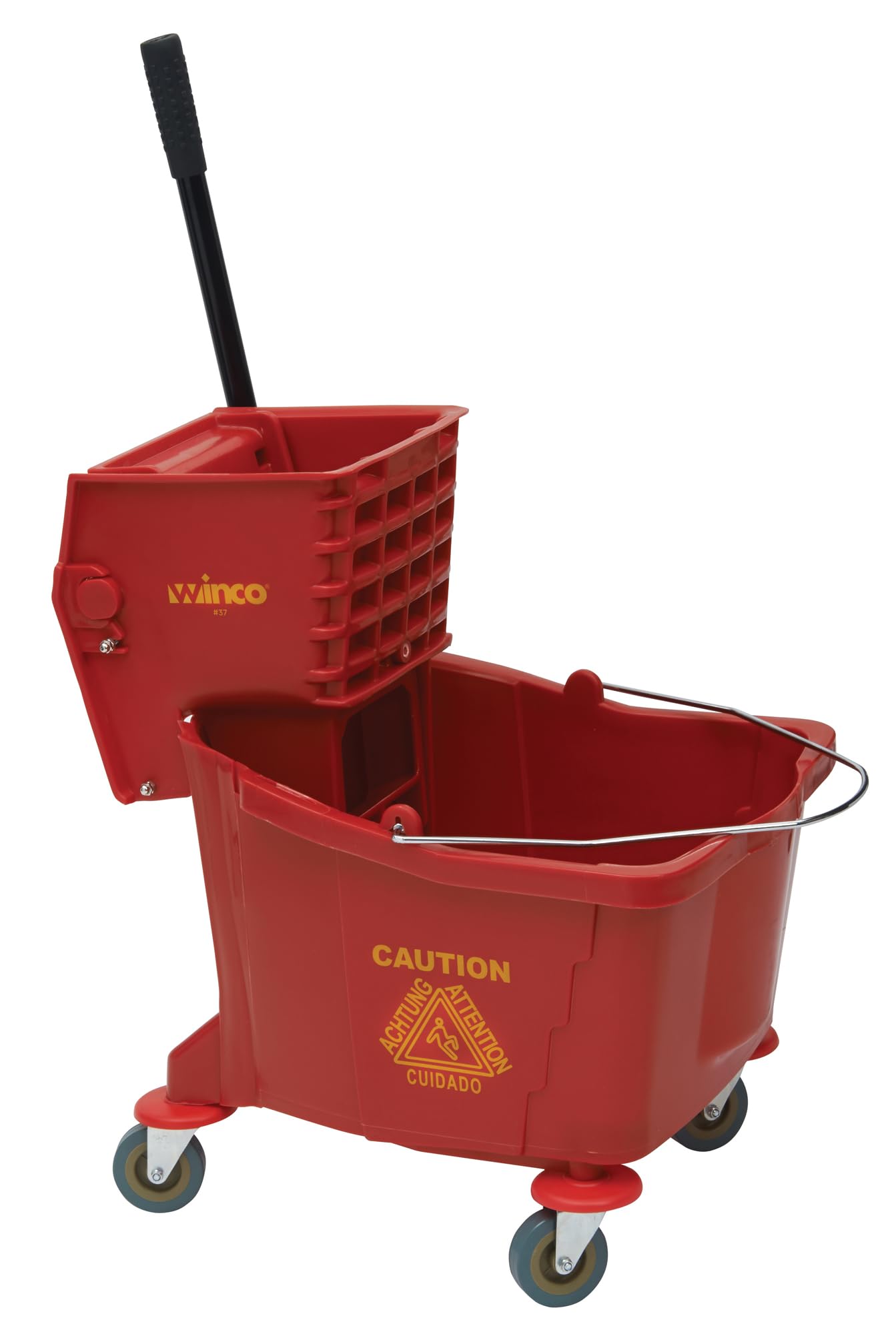 Winco Commercial Mop Bucket on Wheels with Wringer, 36 Quart (34 Liter) Heavy Duty Rolling Cleaning Bucket - Ideal for Janitorial, Hospital, School and Restaurant Use
