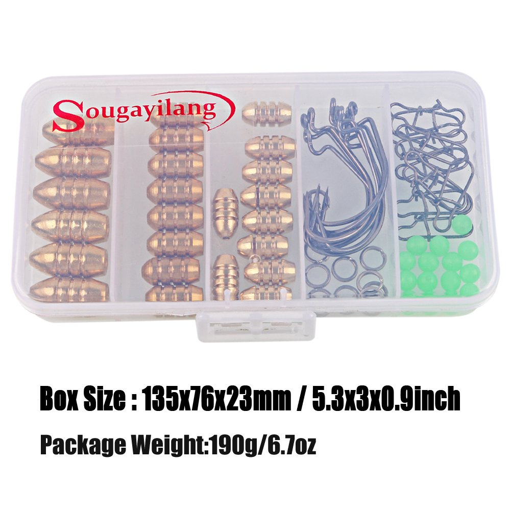Sougayilang Brass Fishing Sinkers Set with Jig Hooks & Swivel Rings - Freshwater & Saltwater Bass Fishing Gear for Anglers - Perfect for Shore Fishing, Boat Fishing, and Ice Fishing Adventures