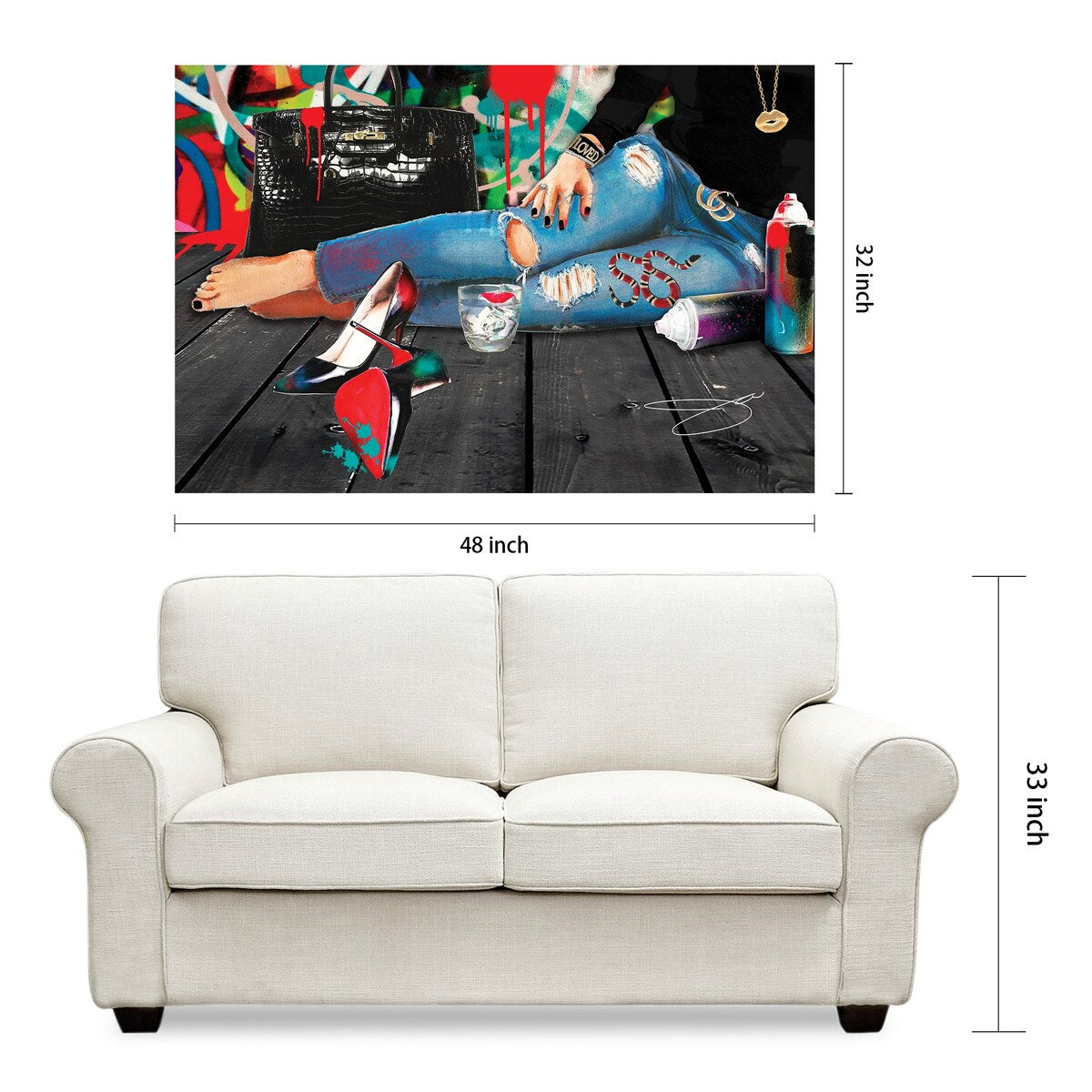 Frameless Free Floating Tempered Glass Wall Art - 32x48 Inches Modern Home Decor for Living Room, Bedroom & Office - Fashion Graphic Panel for Women