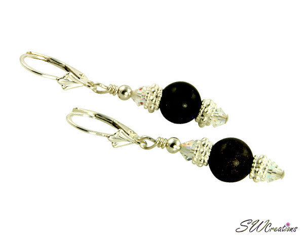 Opal Blue Goldstone Gemstone Earrings for Women – Handmade Sterling Silver Dangle Earrings – Elegant Boho Jewelry for Party, Wedding & Everyday Wear