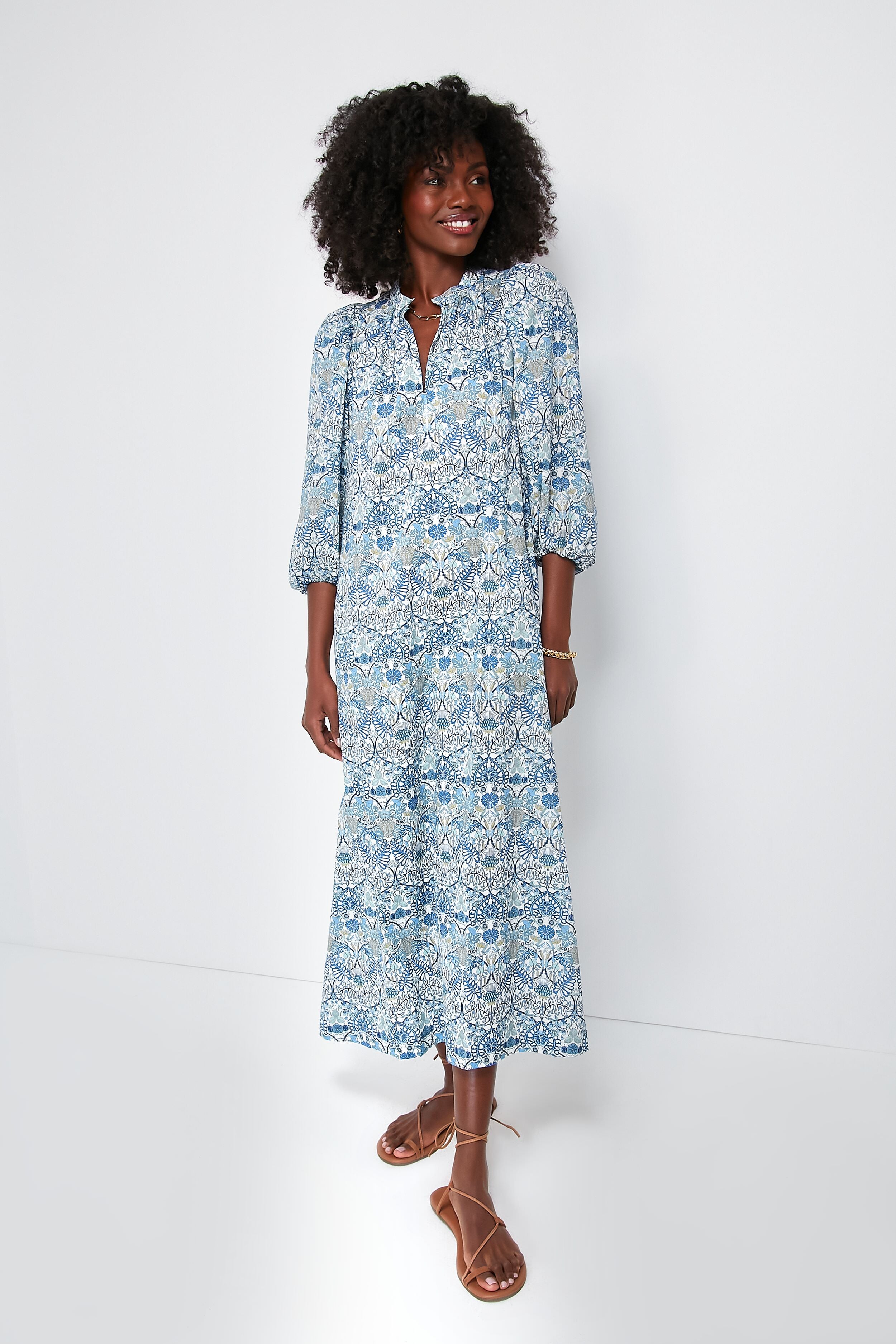Blue Morris Allotment Maya Dress - Floral Print Summer Maxi Dress for Women | Boho Chic Beach Dress, Vacation & Party Wear