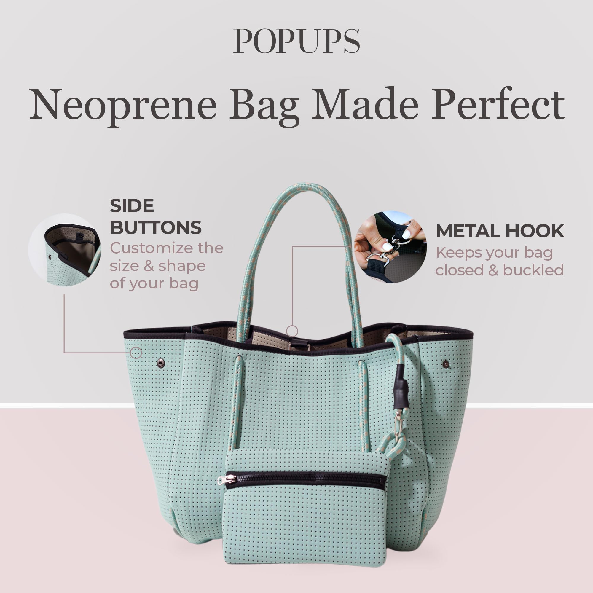 Stylish Large Neoprene Tote Bag for Women - Water-Resistant Designer Handbag with Multiple Pockets & Zipper Pouch - Perfect for Work, Travel, Beach & Everyday Use