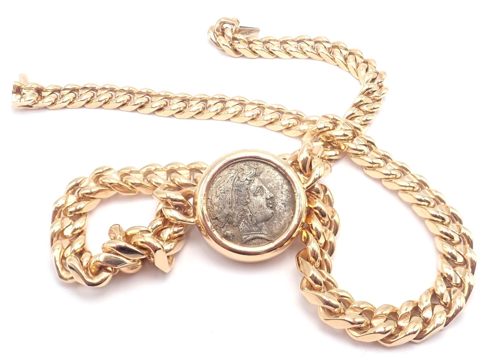 Authentic Bvlgari 18K Yellow Gold Monete Coin Link Necklace - Vintage Luxury Jewelry for Women - Perfect for Special Occasions & Gift Giving