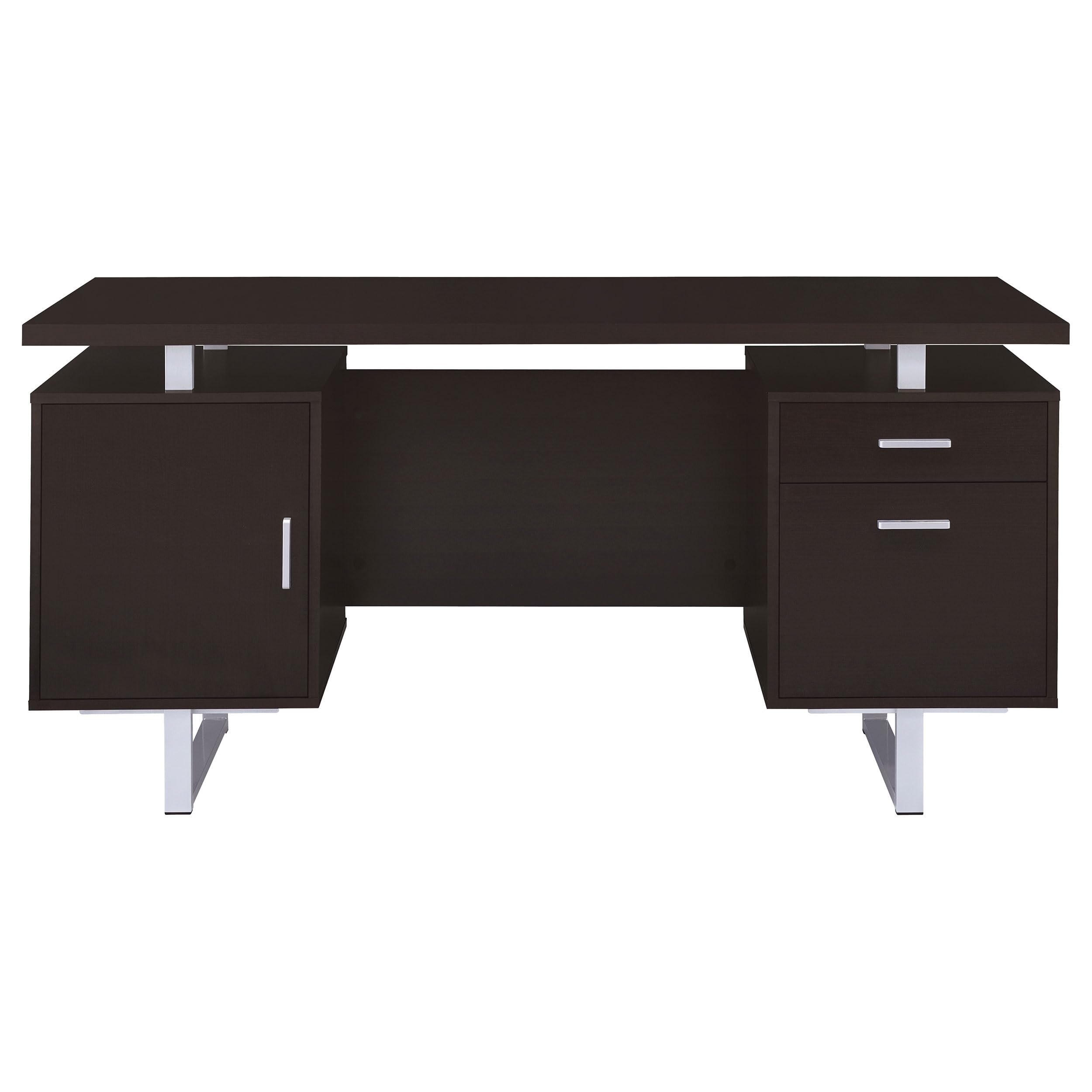 Modern Contemporary 2-Drawer Home Office Writing Desk with Storage - Silver Metal Frame & Cappuccino Brown Finish | Perfect for Small Spaces, Home Offices & Dorm Rooms | Coaster Furniture Model 801521