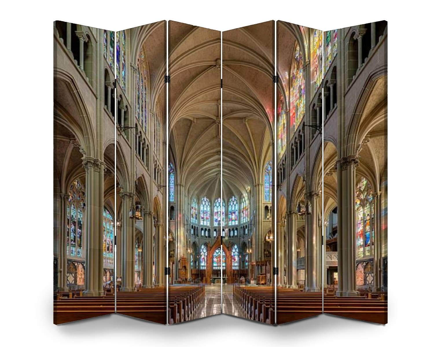 APED DECOR Wooden Room Divider - 6-Panel Folding Privacy Screen with Cathedral Basilica of The Assumption Design, Dual-Sided Canvas Partition for Home & Office - Perfect for Creating Private Spaces in Living Rooms, Bedrooms, and Workspaces
