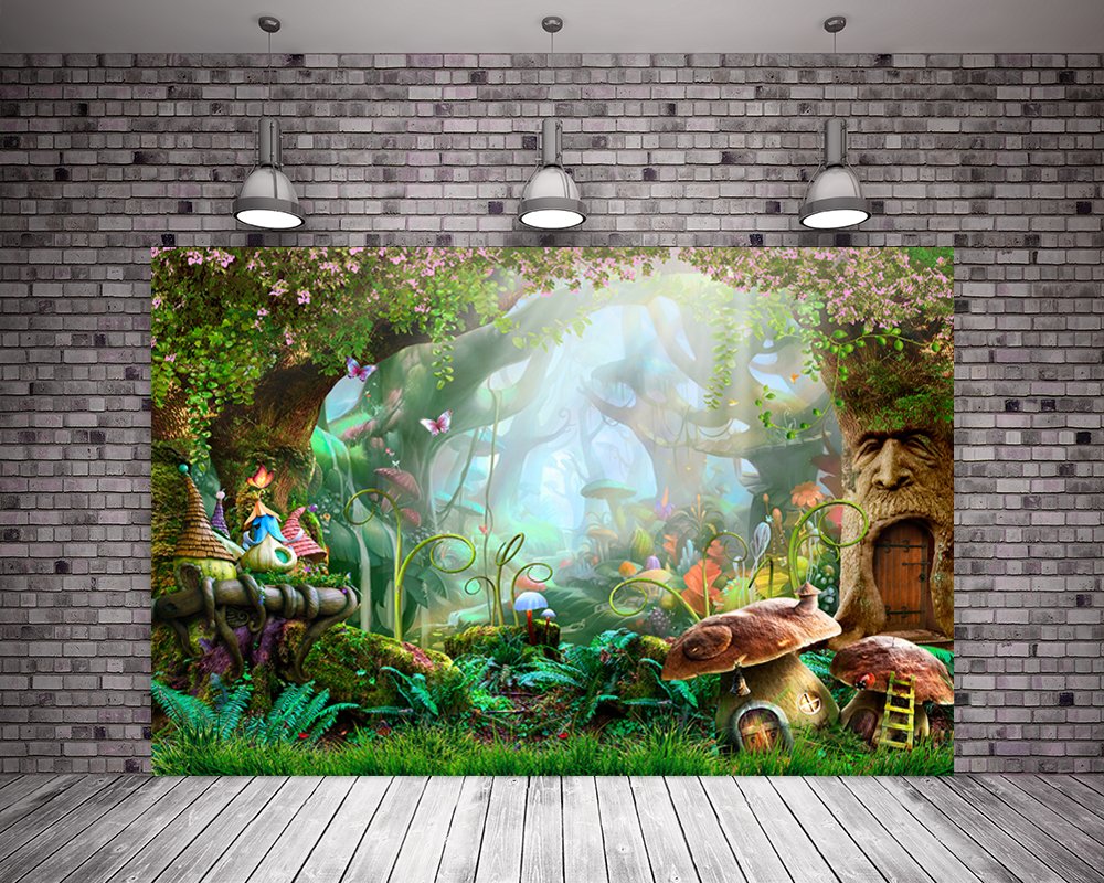 10x10ft Baby Shower Photography Backdrop - Elves Cartoon Fairy Tale Tree with Magic Mushrooms Background - Tree Hole Photo Booth for Birthday Party, Baby Shower, Magic Forest Theme - Perfect for Girl's Birthday Party & Fantasy Themed Events