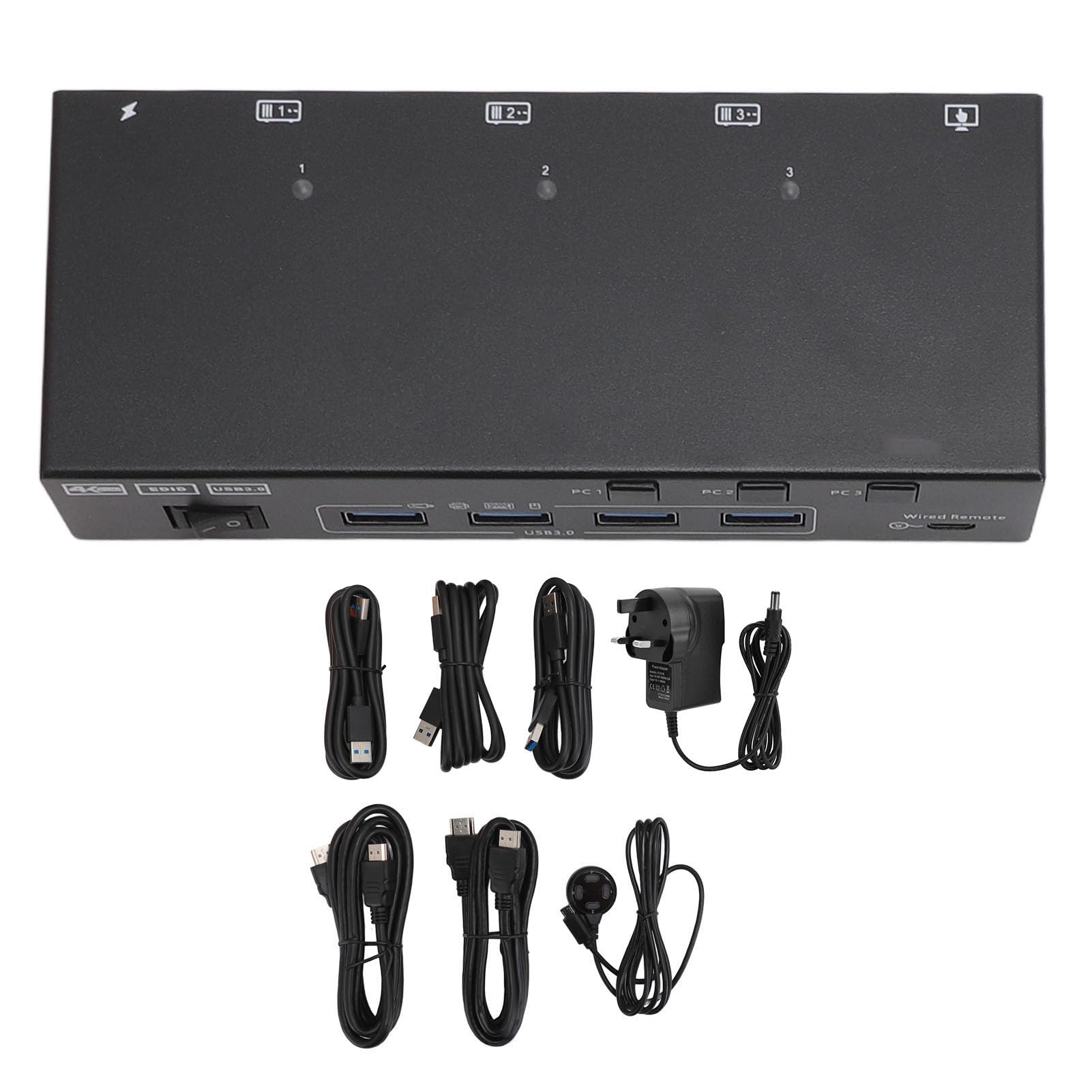 Jectse USB 3.0 HDMI KVM Switch - 3 Computers to 2 Monitors, Share Keyboard Mouse & Printer, 4K 60Hz 2K 144Hz EDID Dual Display, 3 in 2 Out KCKVM302AS (UK Plug) - Perfect for Home Office, Gaming & Multi-Tasking Workspaces
