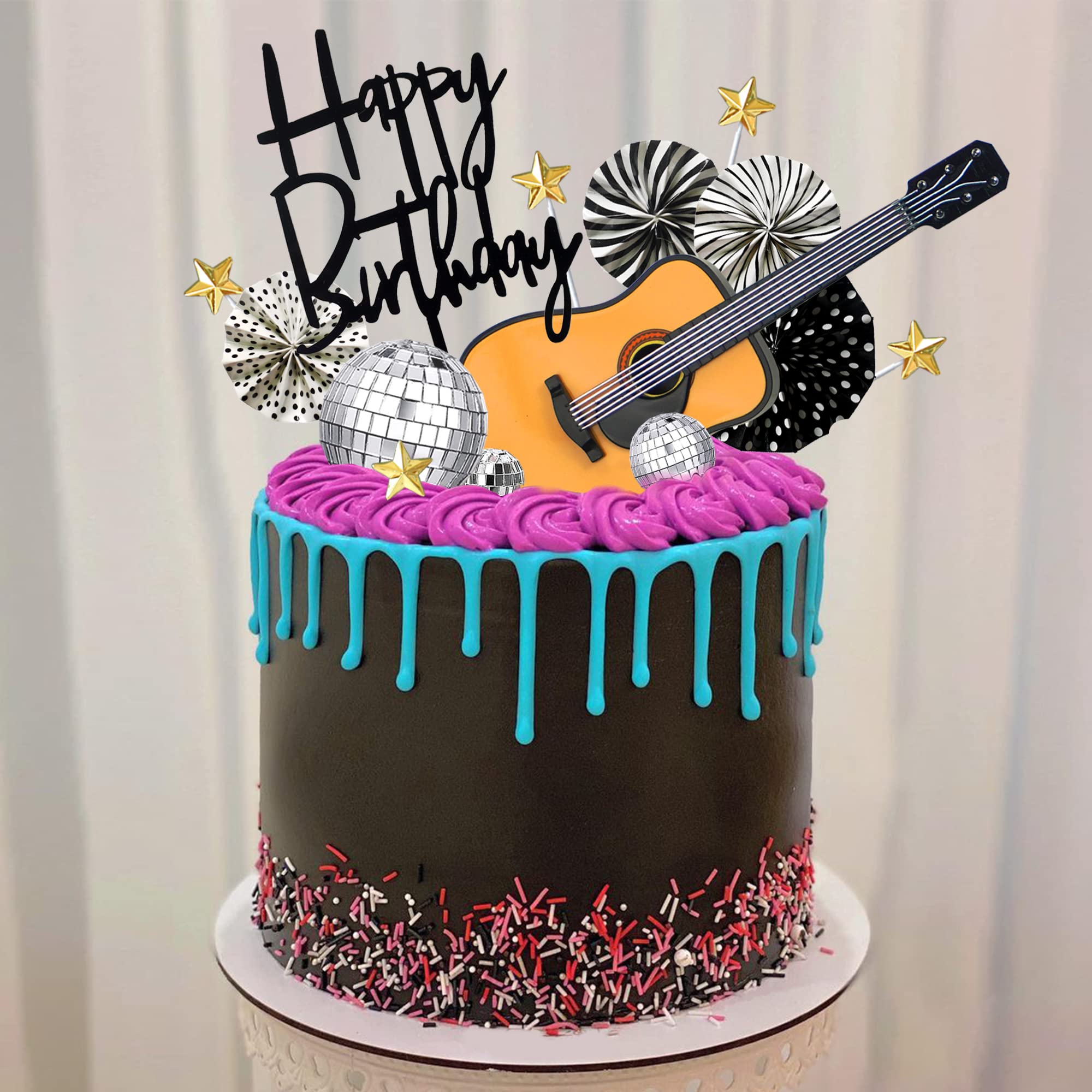 15 PCS Guitar Cake Toppers - Disco Ball & Music Theme Birthday Cake Decorations for Musician, Rock & Guitar Themed Parties - Perfect for Birthday Cakes, Cupcakes, and Dessert Tables
