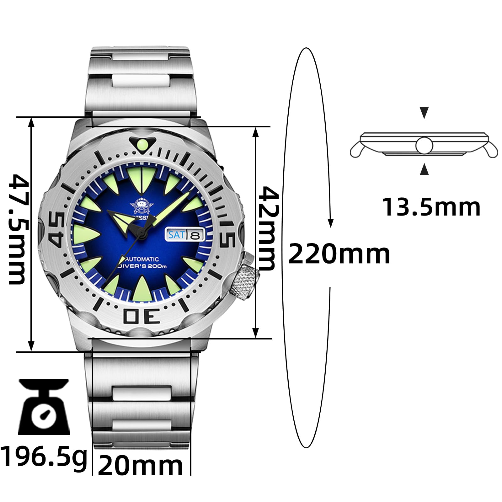 ADDIESDIVE Men's Automatic Diver Watch - 200M Water Resistant Stainless Steel Case with Scratch-Resistant Sapphire Crystal - Perfect for Swimming, Diving & Everyday Wear