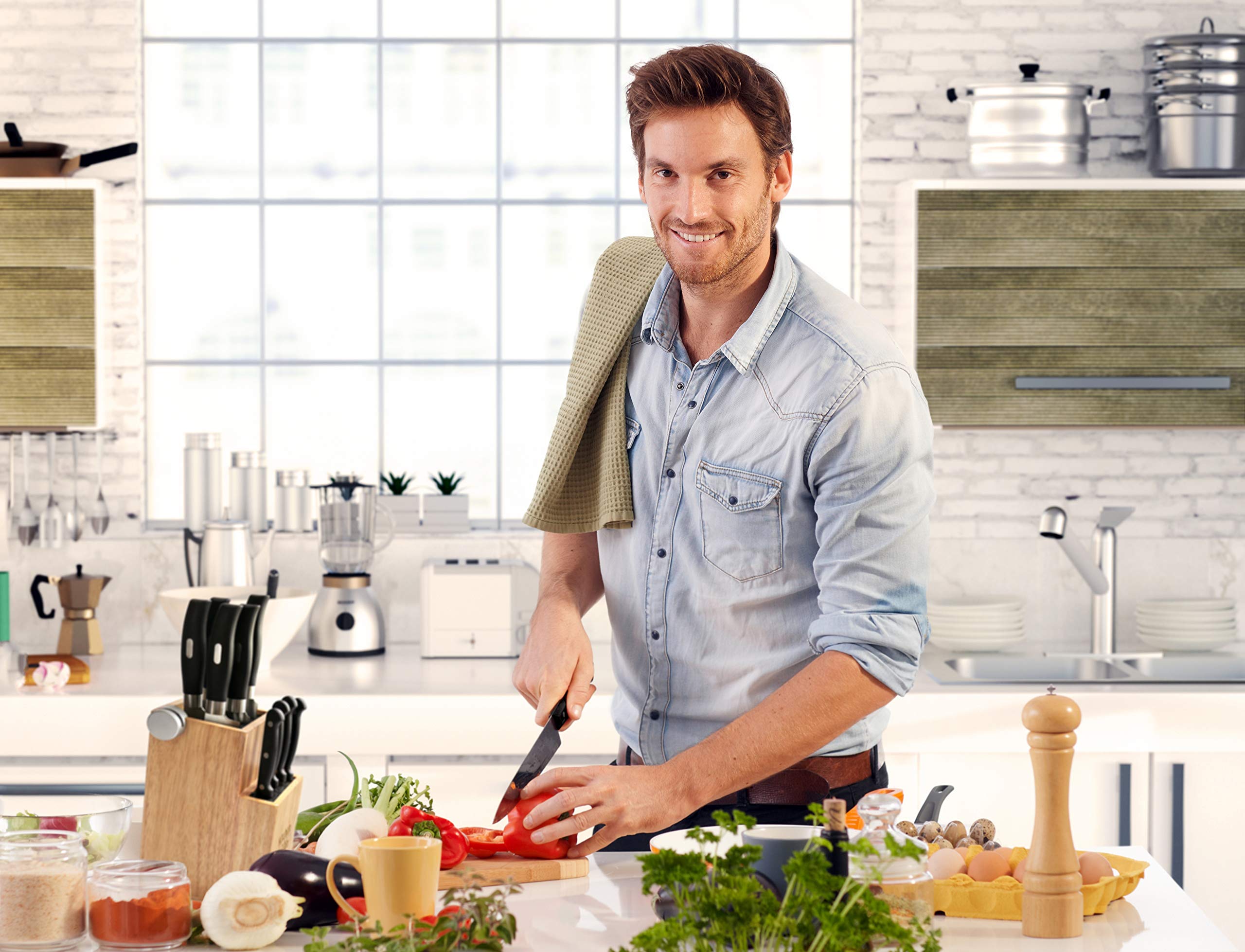 Premium Bamboo Universal Knife Block with 2 Built-In Sharpeners | 2-Tier Modern Knife Storage Holds 16 Knives | Easy-Clean Wooden Knife Organizer by Kitchen Seven | Perfect for Professional Chefs & Home Kitchens