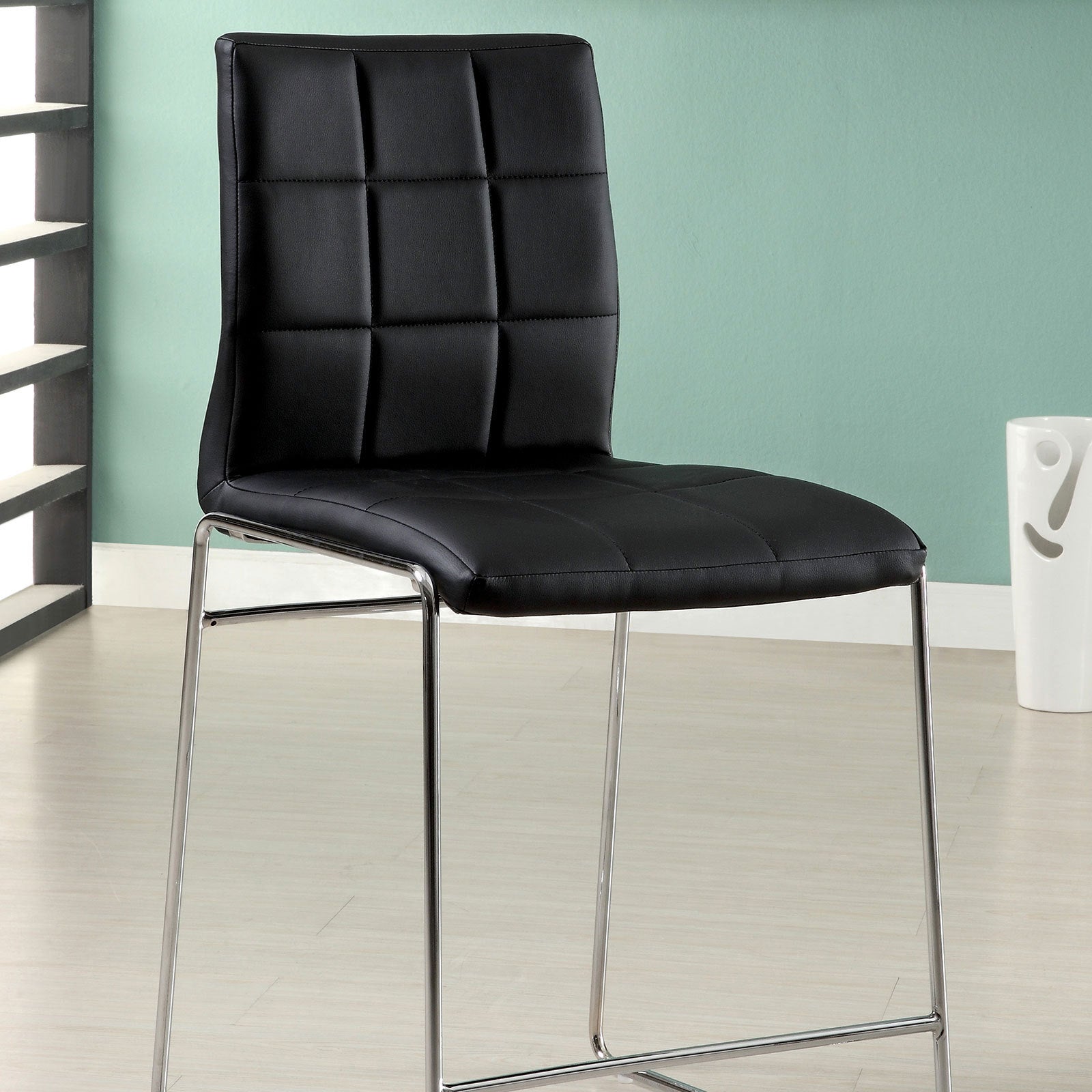 Black Leatherette Counter Height Dining Chairs Set of 2 with Chrome Metal Legs - Modern Kitchen Bar Stools for Breakfast Nook, Small Space Dining & Home Office