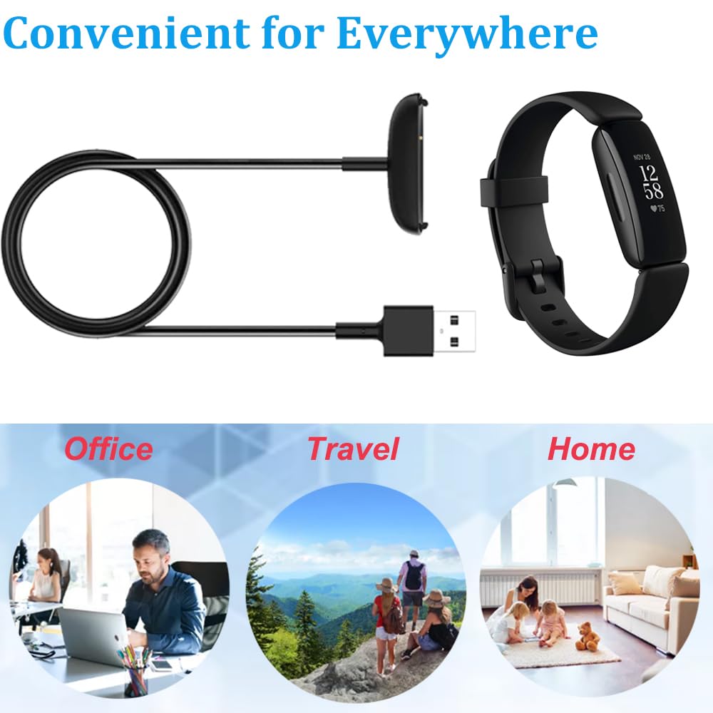 Fitbit Inspire 2 & Ace 3 Charger - Replacement USB Charging Cable Dock (3.3ft/100cm, 2-Pack) for Fitness Trackers | Perfect for Home, Office & Travel Use