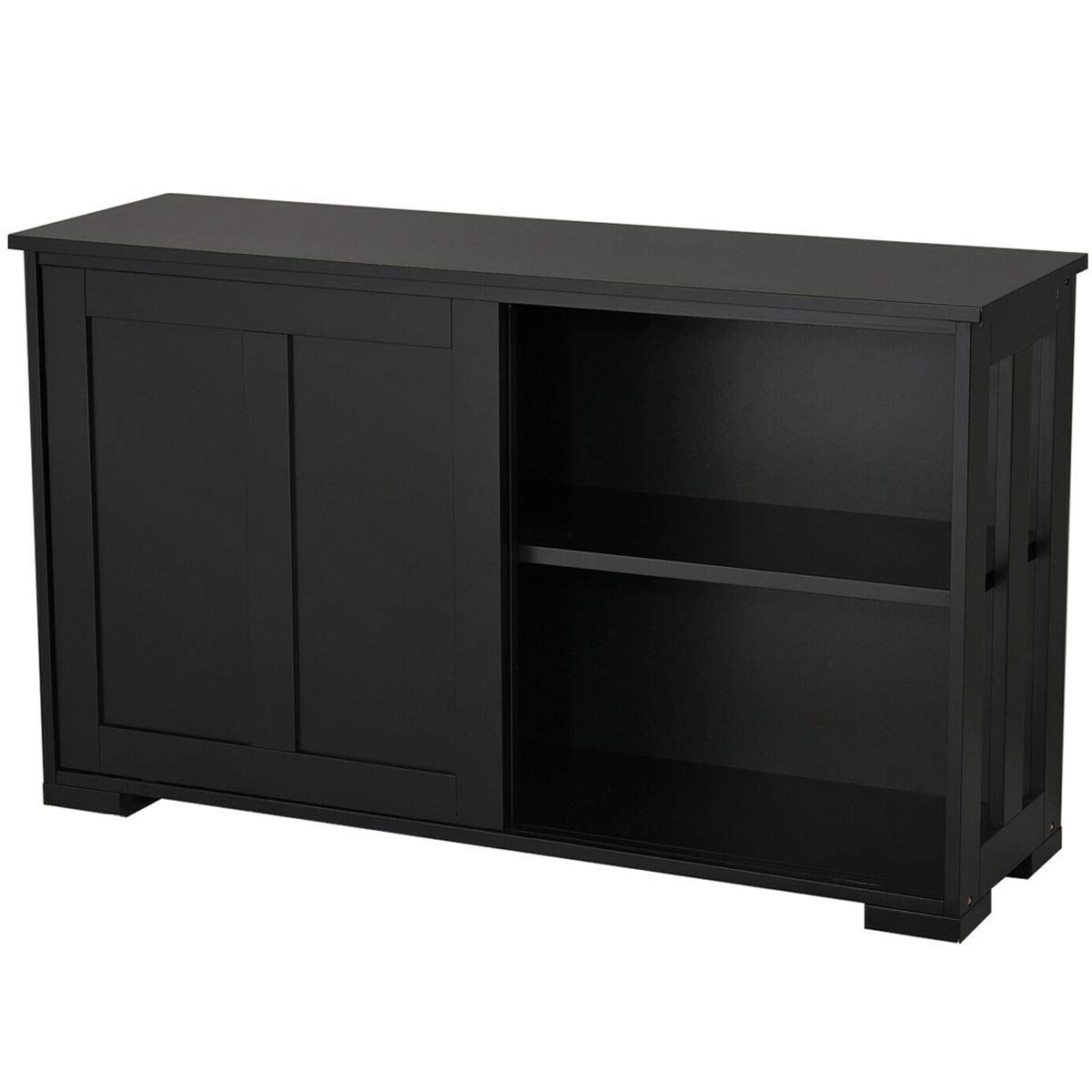 Cirocco Black Wooden Kitchen Storage Cabinet - Durable Heavy Duty Buffet Server Table with Adjustable Shelves & Sliding Doors - Perfect for Home, Office, Living Room & Bedroom Organization | Modern Sideboard for Dining Room Storage & Display